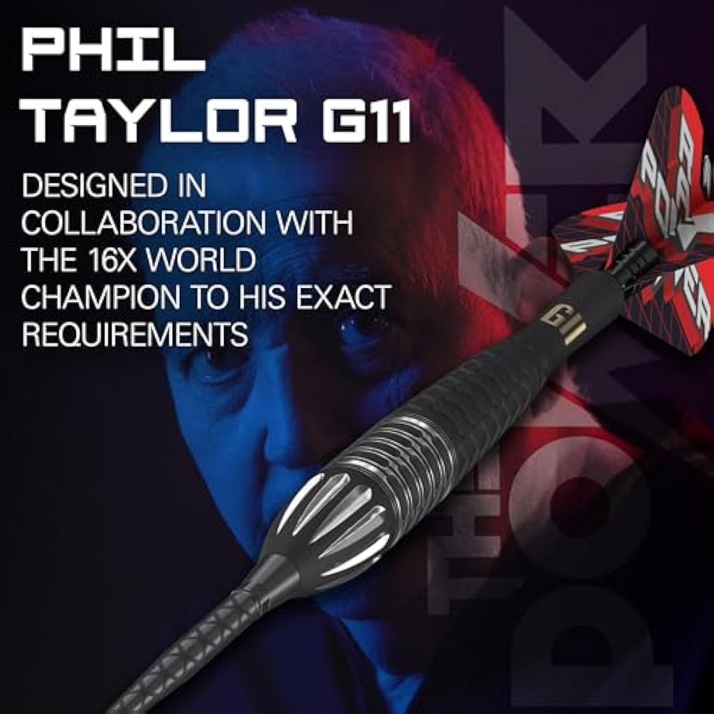 TARGET Darts Phil Taylor Gen 11 Power 9-Five Steel Tip Swiss Point Darts (3) Swiss Point Tool, 95% Tungsten Raw Power G11 | Generation 11 Phil Taylor Darts, Player Edition Swiss Points Dart Set