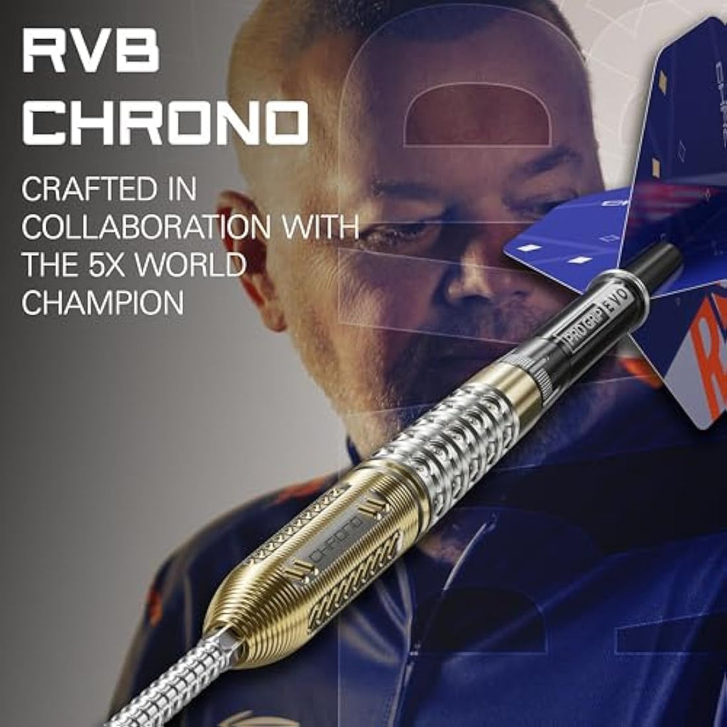TARGET Darts Raymond van Barneveld Chrono Steel Tip Swiss Point Darts, 95% Tungsten Dart Set, 21G/23G/25G | Includes Dart Storage Case Takoma Wallet, Extra Dart Flights, Swiss Dart Points & SP Tool
