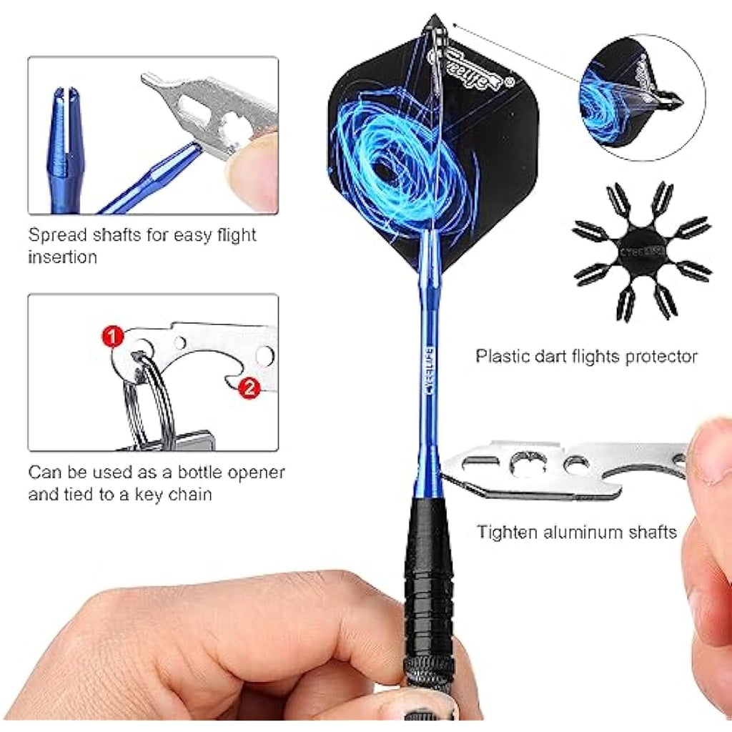 CyeeLife Steel tip Darts set 22/28g with Aluminium Shafts, 16 Protectors, Flights, Sharpener and Tool,12pcs For Beginner