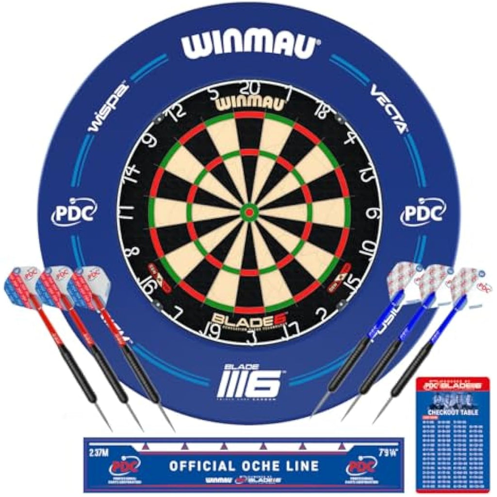 WINMAU PDC Blade 6 Dartboard Surround Set - Professional Darts Accessories - Includes Blade 6 Dart board, Surround, 2 Sets of Precision Darts & more