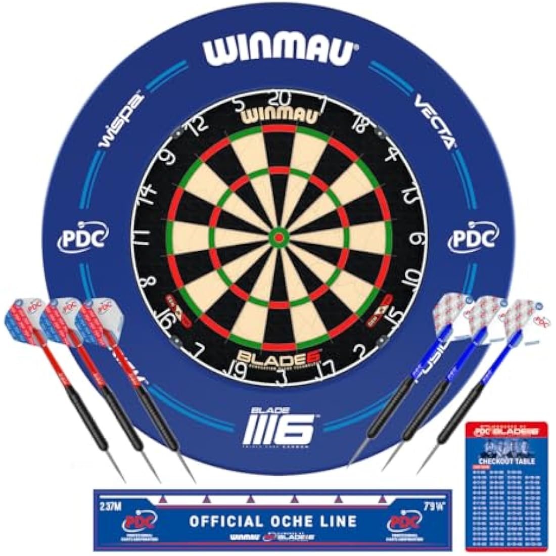 WINMAU PDC Blade 6 Dartboard Surround Set - Professional Darts Accessories - Includes Blade 6 Dart board, Surround, 2 Sets of Precision Darts & more