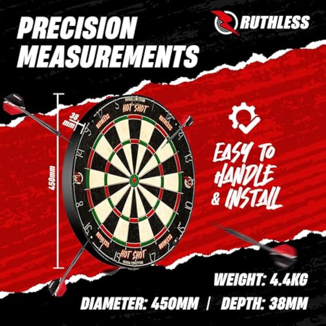 Ruthless Hot Shot Dart Board | Endurance Round Wire Sisal Dartboard Set Including 2 sets of Steel Tip Darts