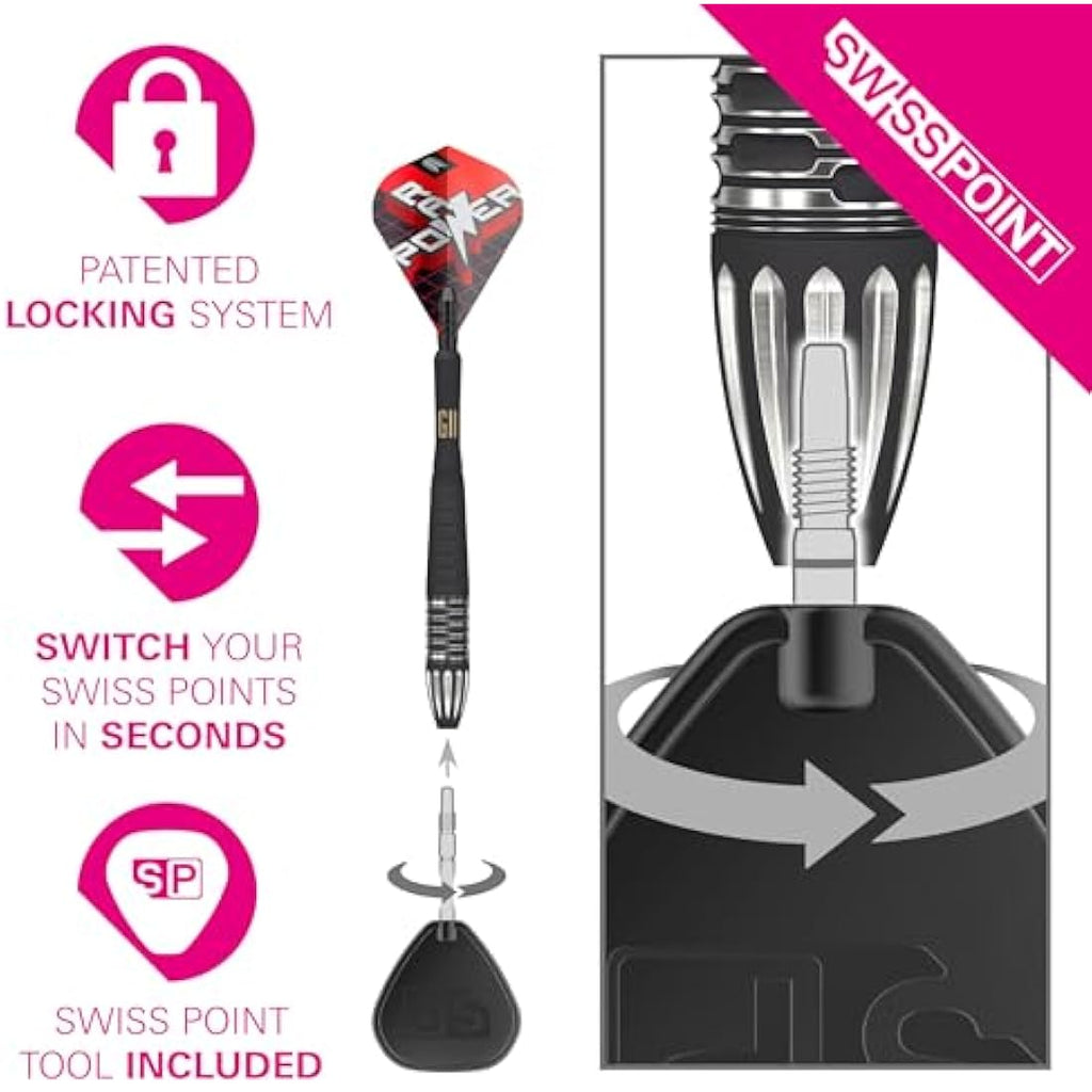 TARGET Darts Phil Taylor Gen 11 Power 9-Five Steel Tip Swiss Point Darts (3) Swiss Point Tool, 95% Tungsten Raw Power G11 | Generation 11 Phil Taylor Darts, Player Edition Swiss Points Dart Set