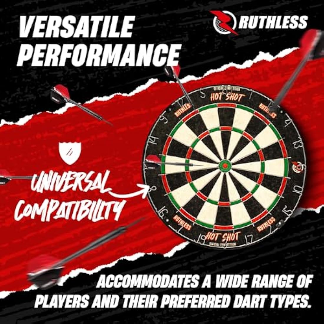 Ruthless Hot Shot Dart Board | Endurance Round Wire Sisal Dartboard Set Including 2 sets of Steel Tip Darts