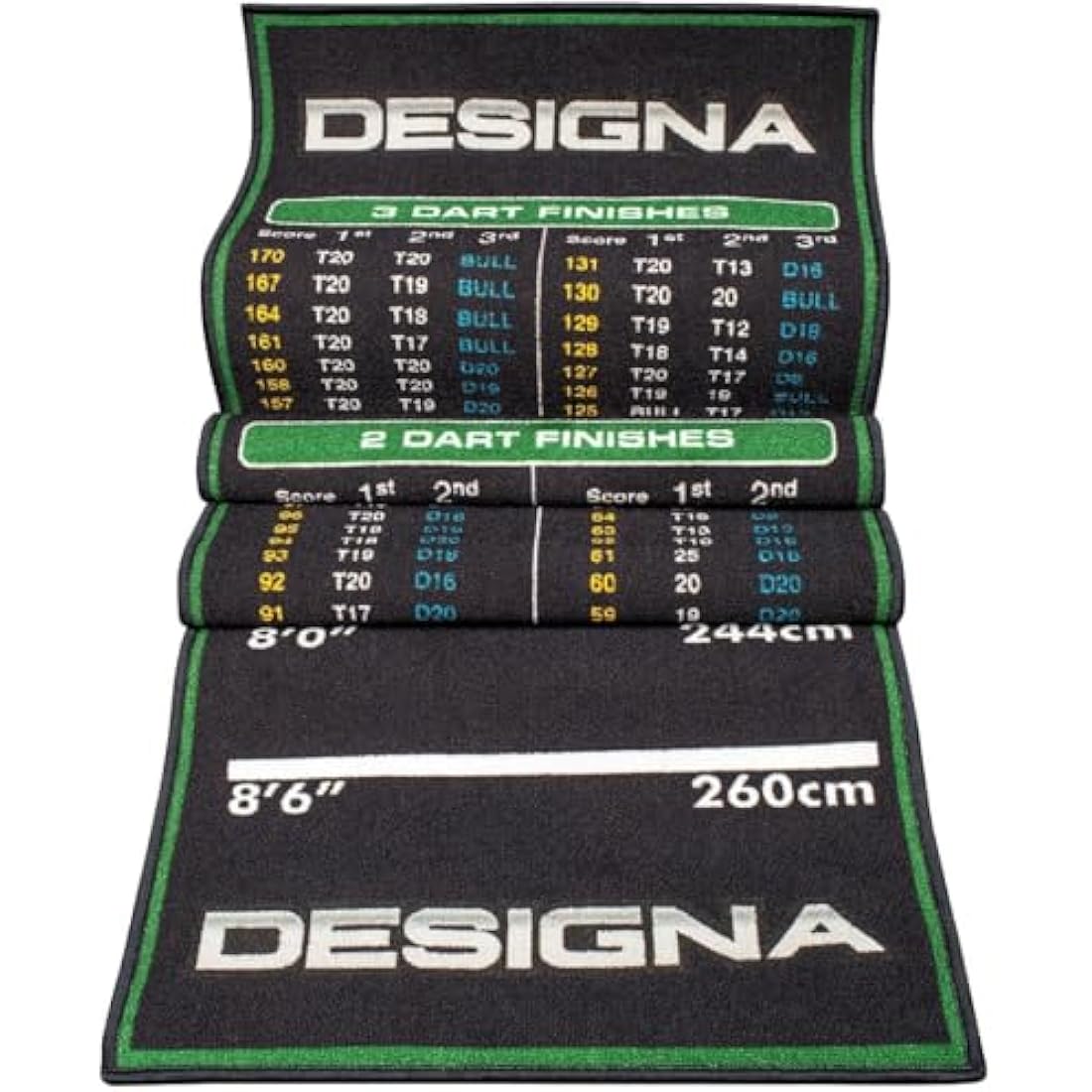 Designa Darts | Non Slip Carpet Darts Mat with Checkout Design | Multiple Colours & Sizes.