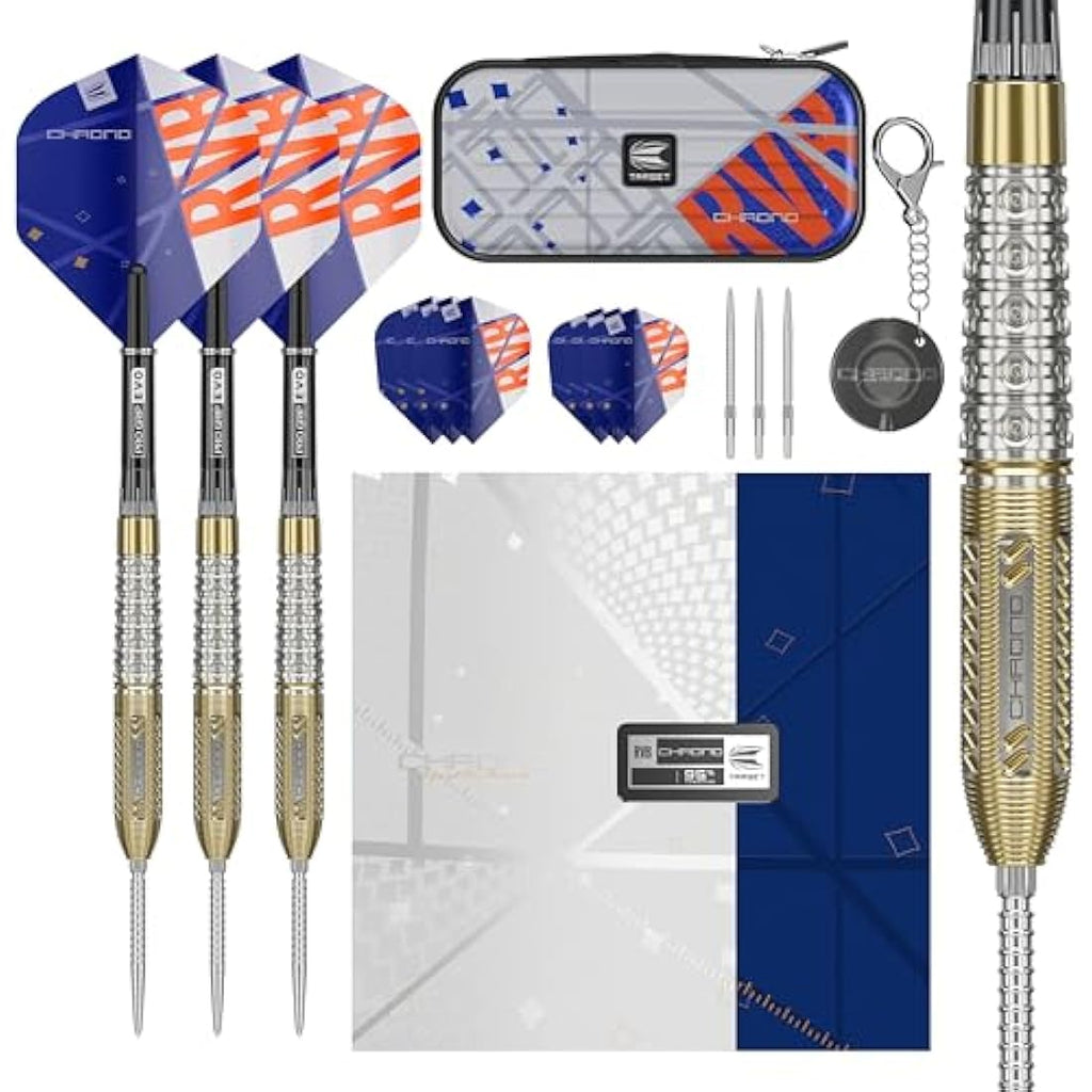 TARGET Darts Raymond van Barneveld Chrono Steel Tip Swiss Point Darts, 95% Tungsten Dart Set, 21G/23G/25G | Includes Dart Storage Case Takoma Wallet, Extra Dart Flights, Swiss Dart Points & SP Tool
