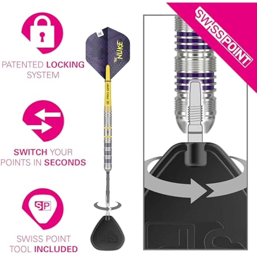 TARGET Darts Luke Littler Loadout Steel Tip Swiss Point Darts, 90% Tungsten Dart, 22G/23G/24G | Steel Tip Dart Set, Player Edition Swiss Points Dart Sets with Tool, Pro Grip Shafts & No.2 Flights