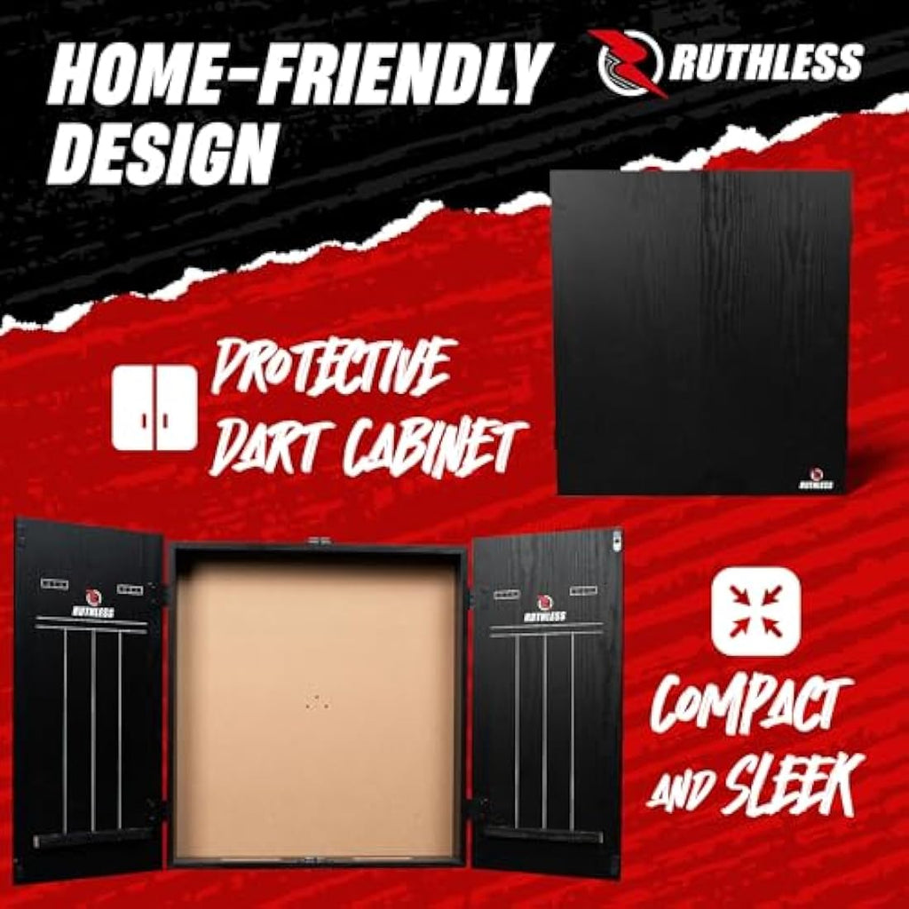 Ruthless Home Darts Centre | Complete Home Dart Board Centre Including Cabinet, Dartboard and 2 Sets of Darts