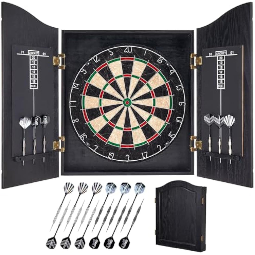 Yirinatek Sisal Dart Board Cabinet Sets, Professional Dart Boards Set [12*Steel Darts] - Wooden Dartboard Cabinet with Integrated Scoreboard for Family Game Rooms