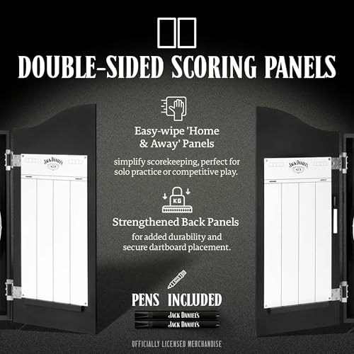 Officially Licensed Jack Daniel's Printed Darts Home Centre in Black Including Dartboard | JD Logo (CAB512)