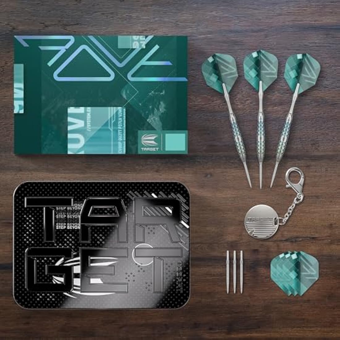 TARGET Darts Rove Steel Tip Swiss Point Darts, 90% Tungsten Dart Set | Steel Tip Dart, Green & Silver Darts, Professional Dart Set with Swiss Points & Tool | Barrel 01/02/03 –22G/23G/24G/25G