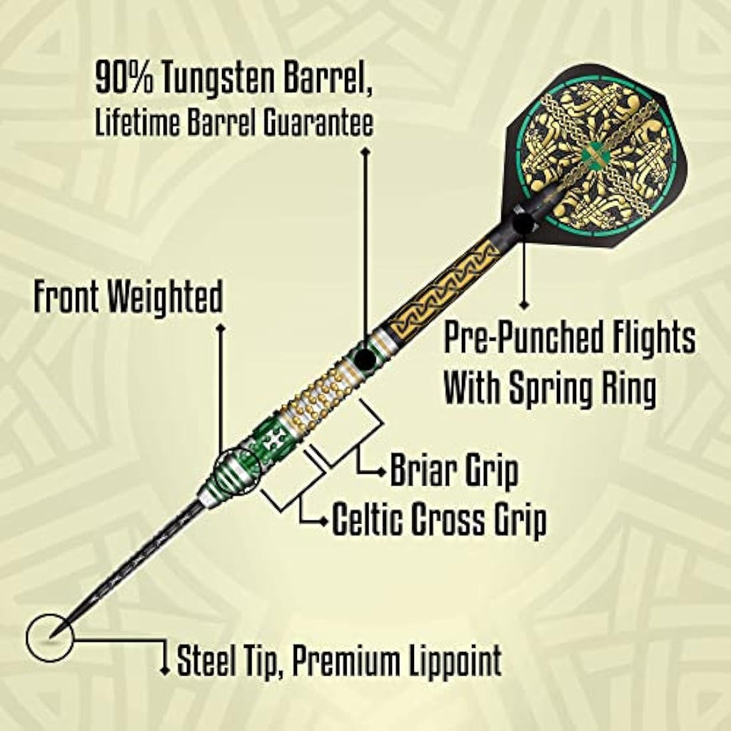 Shot! Celt Cernunnos Steel Tip Dart Set 90% Tungsten Pro Throwing Darts Steel Tip Set, Professional – Made in New Zealand – Designed Dart Flights for Women & Men – Metal Tip Bar Darts for Adults