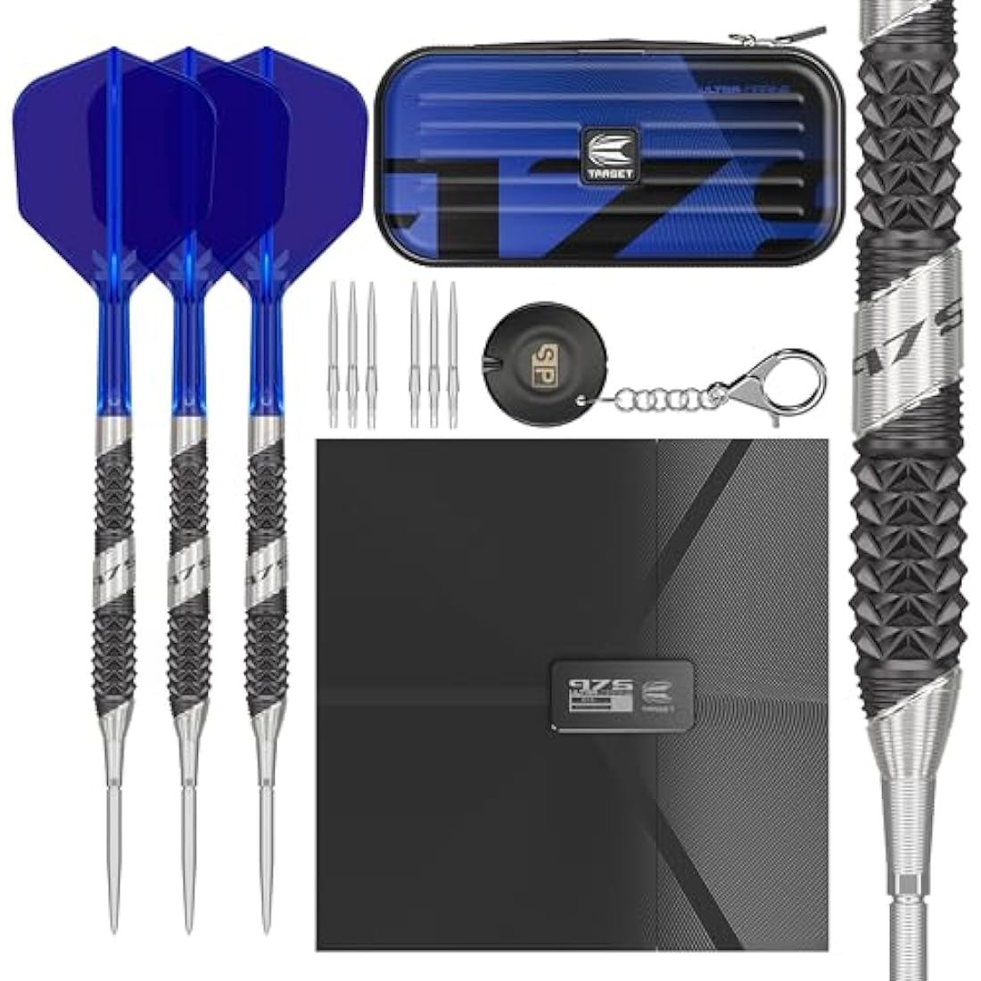 TARGET Darts 975 Ultra Marine 97.5% Tungsten Swiss Point Steel Tip Darts Set with K-Flex