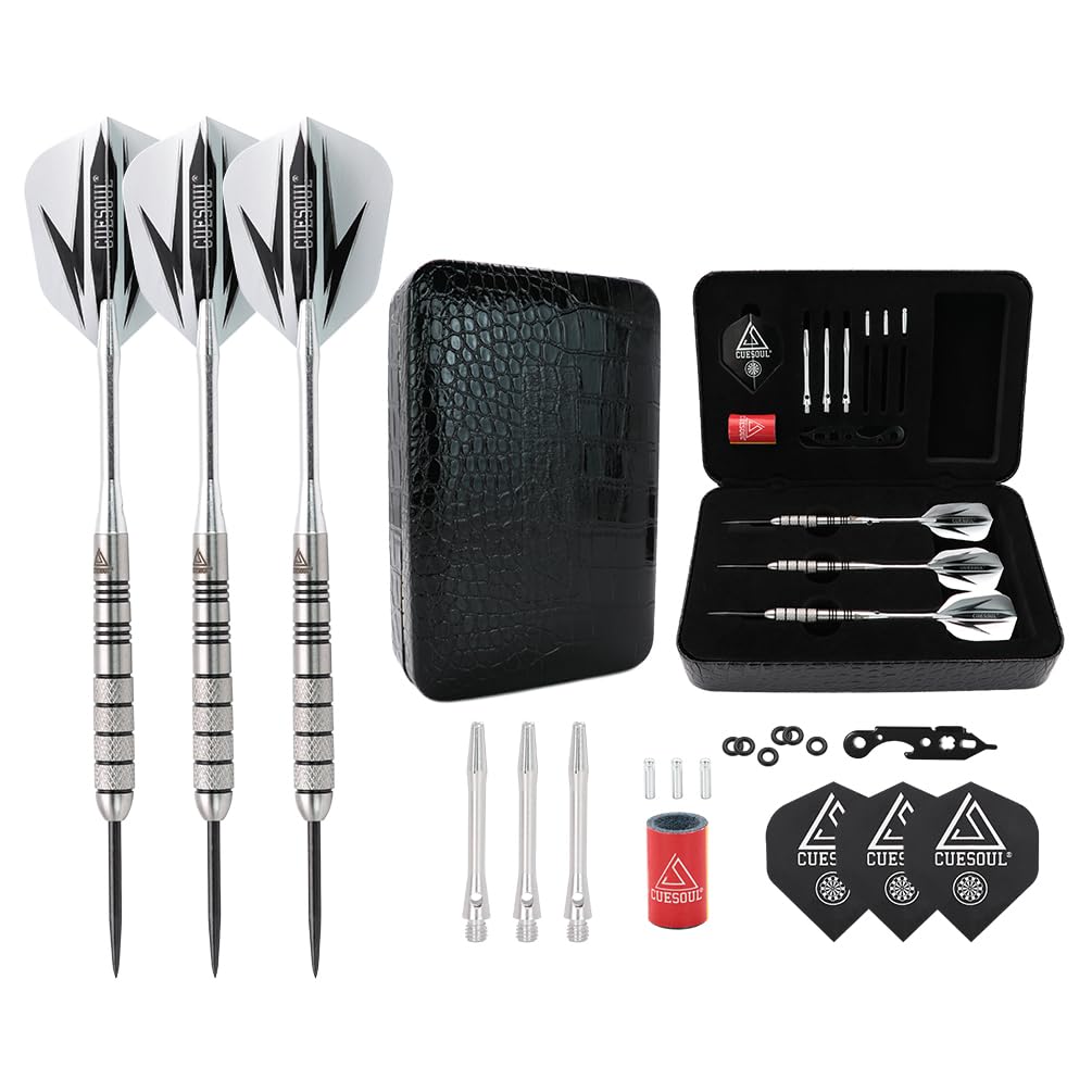 CUESOUL 95% Tungsten 22 Grams Tungsten Steel Tip Darts Set -with 1 Deluxe Dart Case(CSTSTD028-22L)