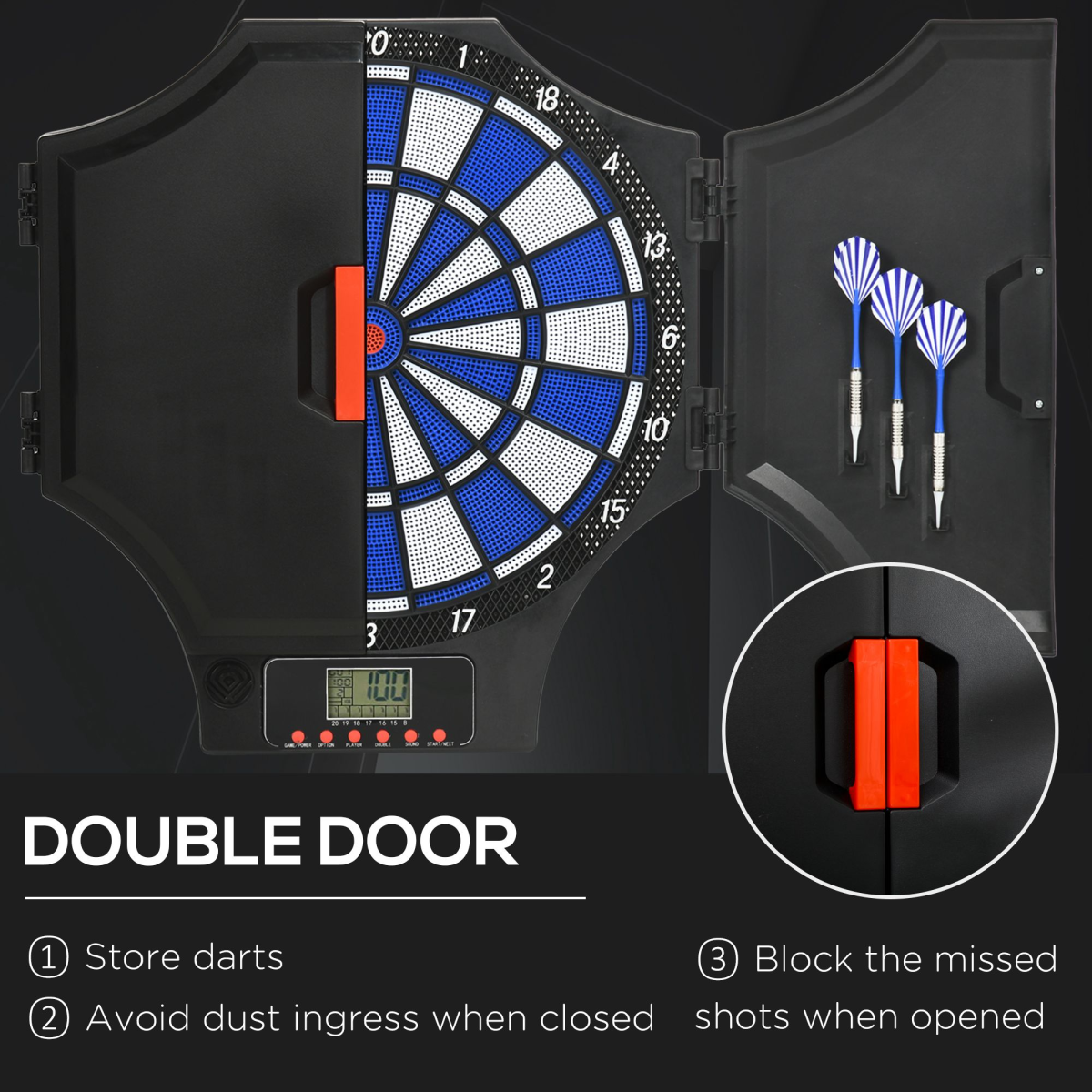 Electronic Dart Board Set with Cabinet, 31 Games, for 8 Players