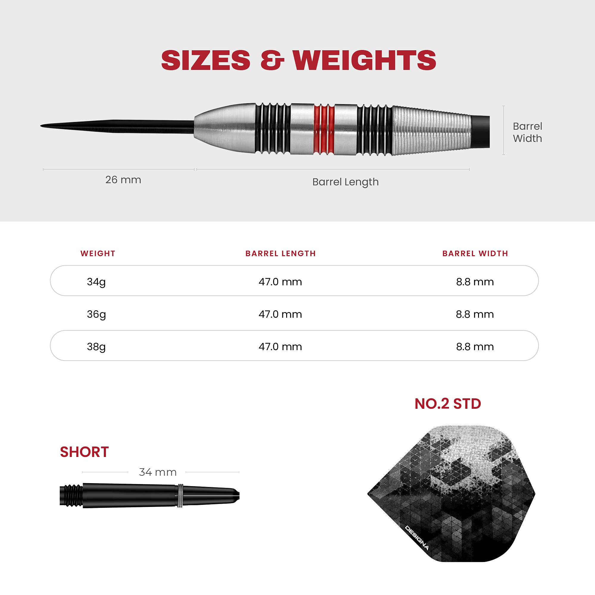 DESIGNA DARTS Meteors 90 V2 Darts | M2 | Ringed Steel Tip Darts Set | 36g (D8647)