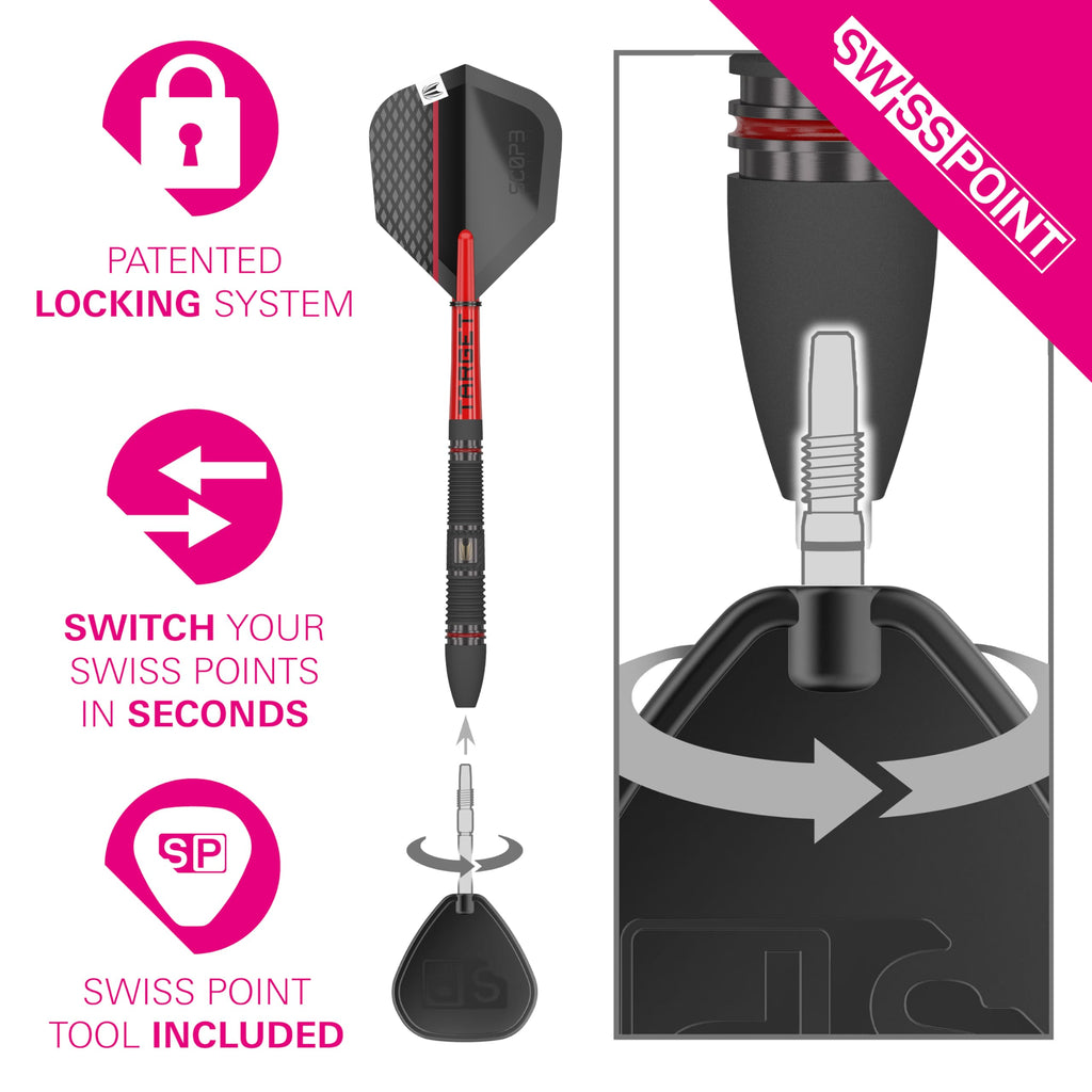 TARGET Darts Scope Steel Tip Swiss Point Darts, 90% Tungsten Dart Set, Barrel 02-23G | Steel Tip Dart Sets, Red & Black Darts, Professional Dart Set