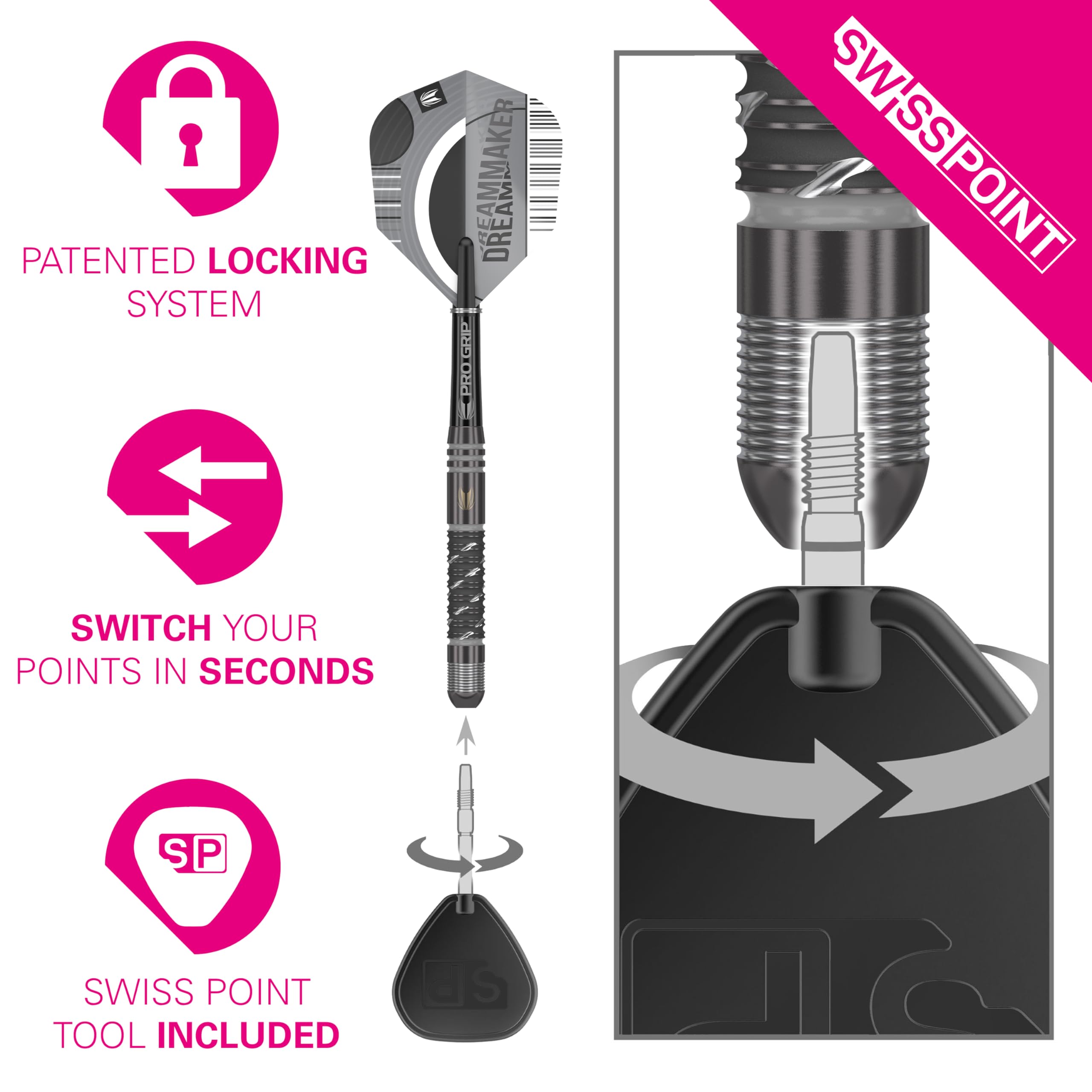 TARGET Darts Dimitri Van Den Bergh x ECHO 90% Tungsten Steel Tip Darts Set ? 24g Steel Tip Dart Set, Swiss Point Darts, SP Tool Included, Player