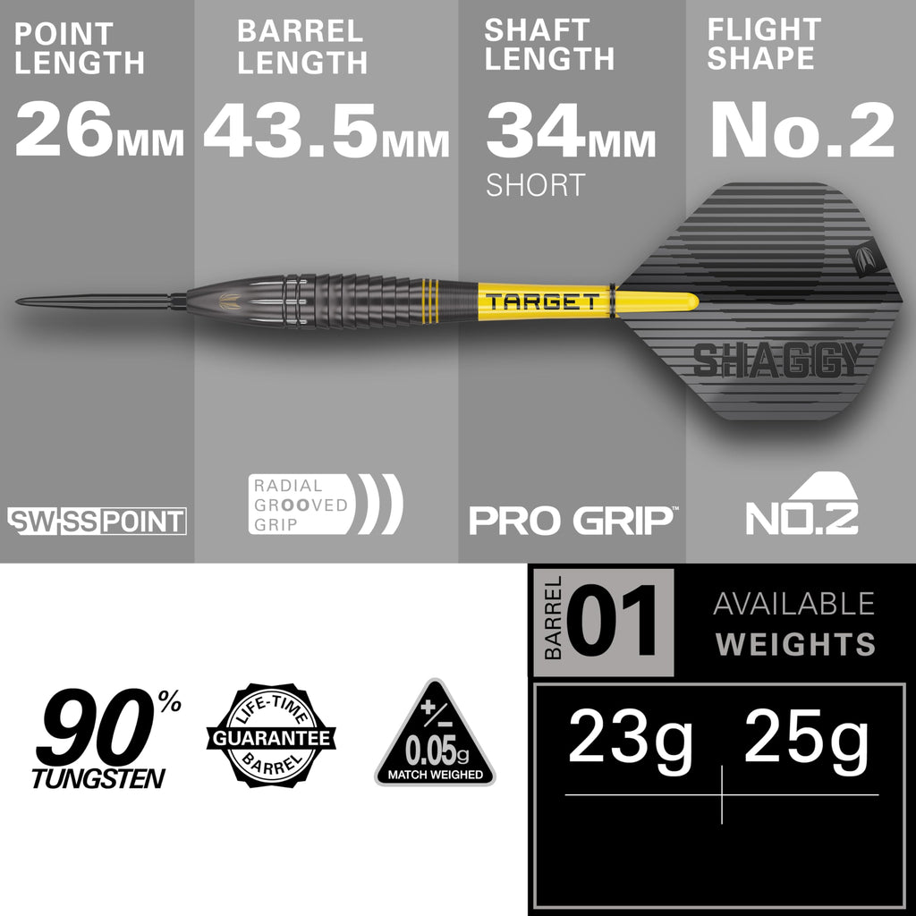 Target Darts Scott Williams Black Out 90% Tungsten Steel Tip Darts Set ? 25g Steel Tip Dart Set, Swiss Point Darts, SP Tool Included, Player Edition