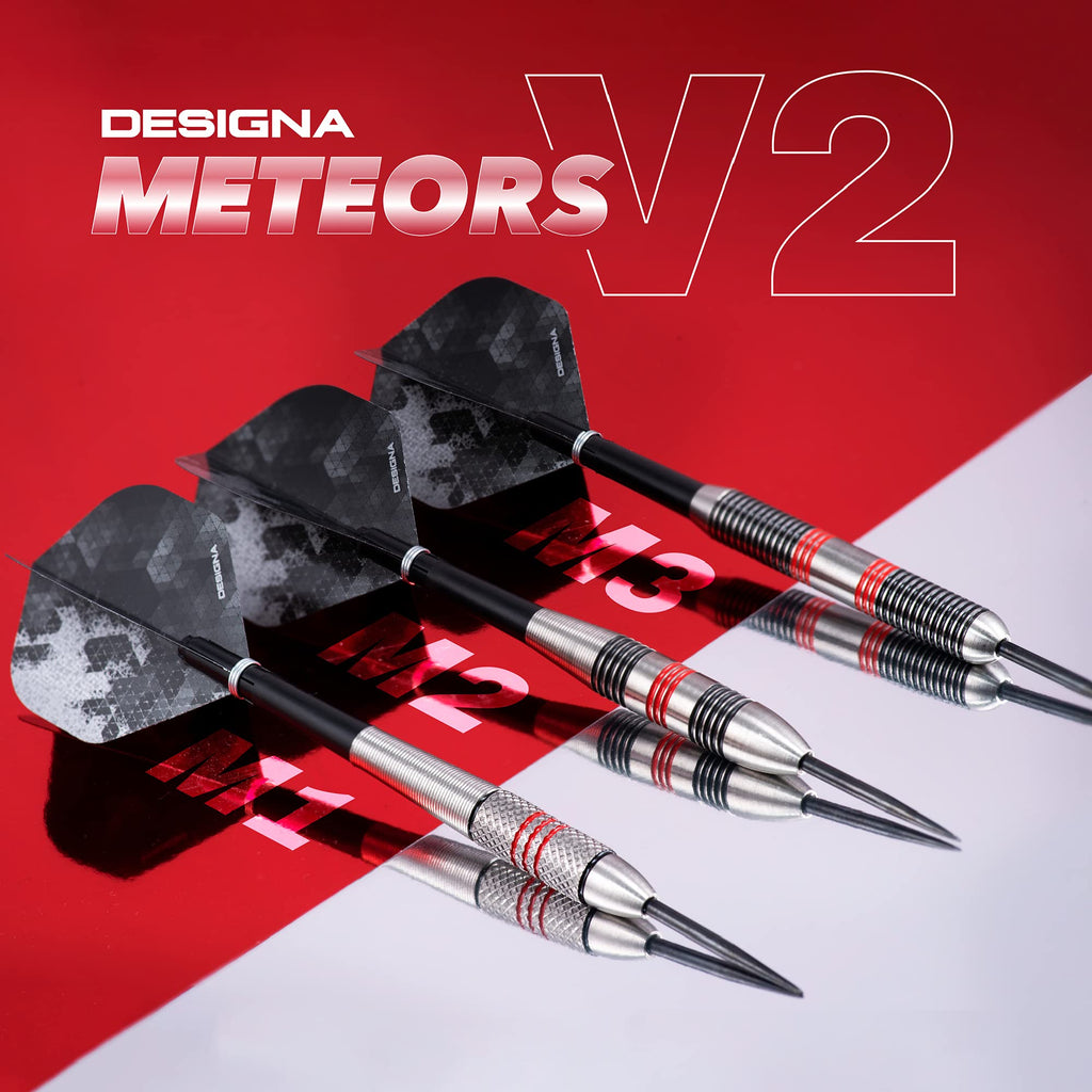 DESIGNA DARTS Meteors 90 V2 Darts | M2 | Ringed Steel Tip Darts Set | 36g (D8647)