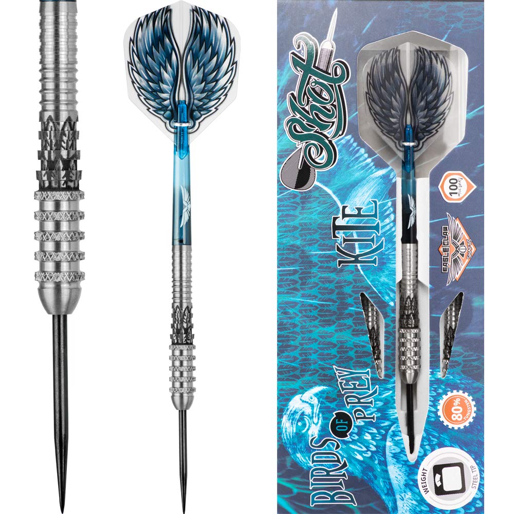 Shot! Darts Birds of Prey Kite Steel Tip Dart Set-Front Weighted 80% Tungsten Barrels 25gm