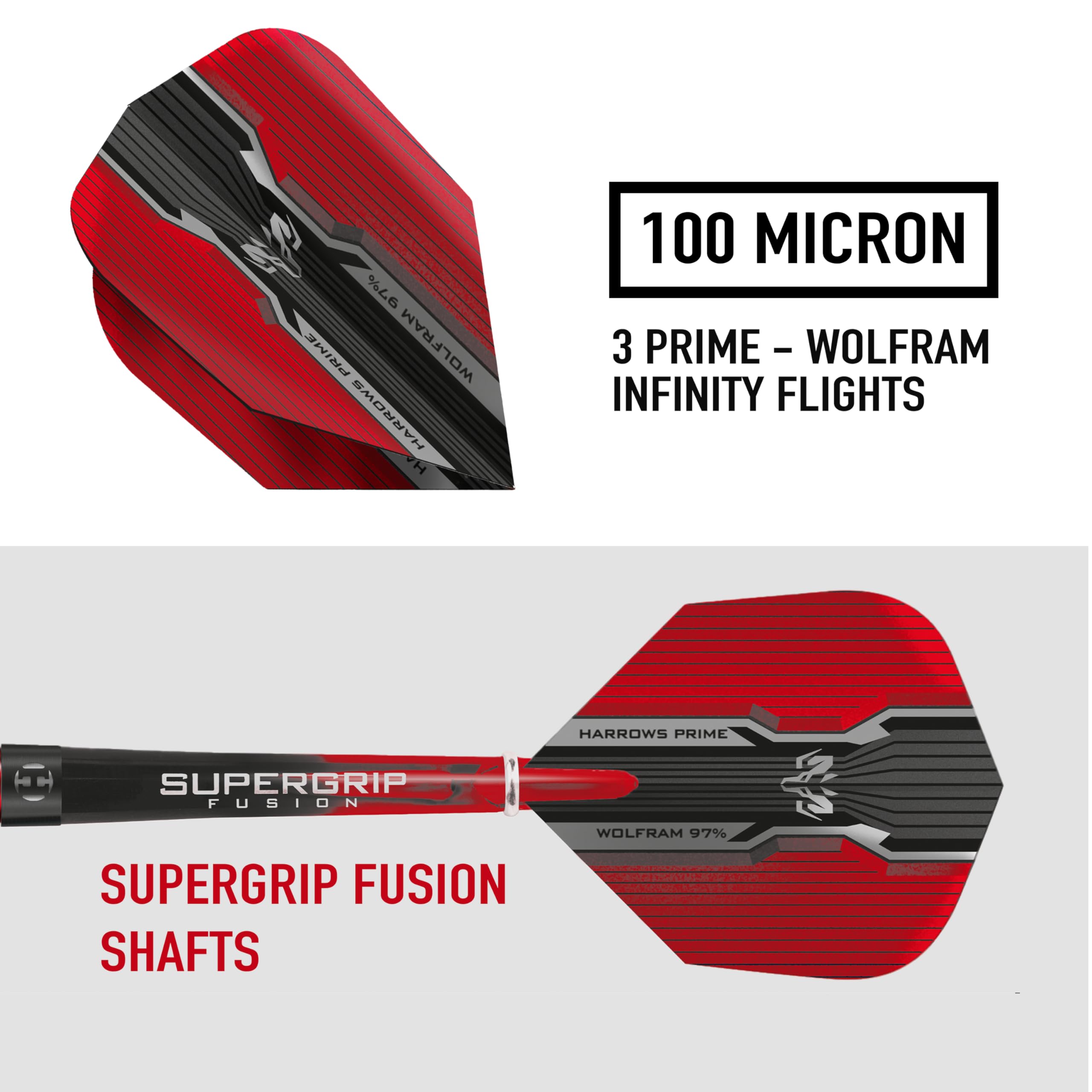Harrows Wolfram Infinity Steel Tip Tungsten Darts Set 21g, 22g, 23g & 24g - Includes Supergrip Fusion Shafts & Prime Wolfram Infinity Flights (22g)