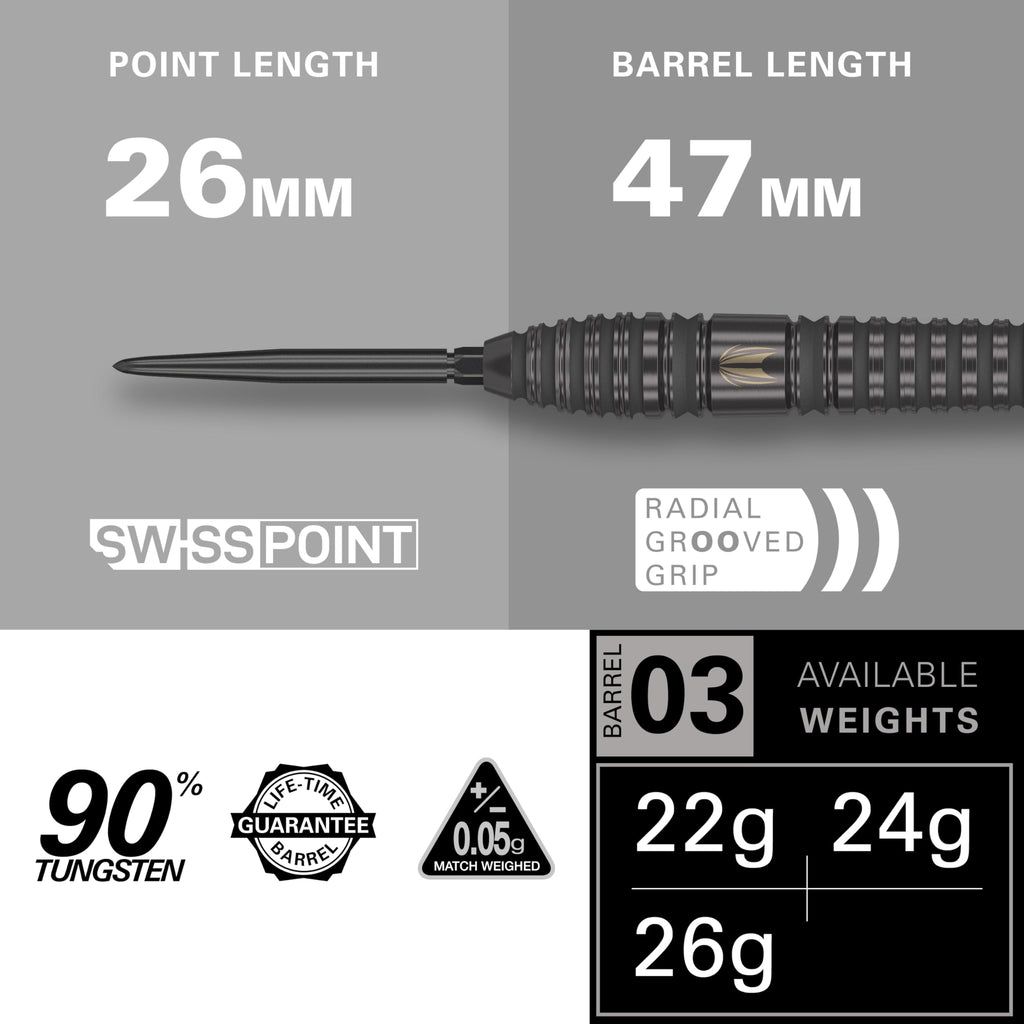 Target Darts Bolide Void 90% Tungsten Dart Set, Steel Tip Swiss Point Darts | Barrel 03, 24G | Professional Darts Sets, Black Darts, Swiss Point Tool