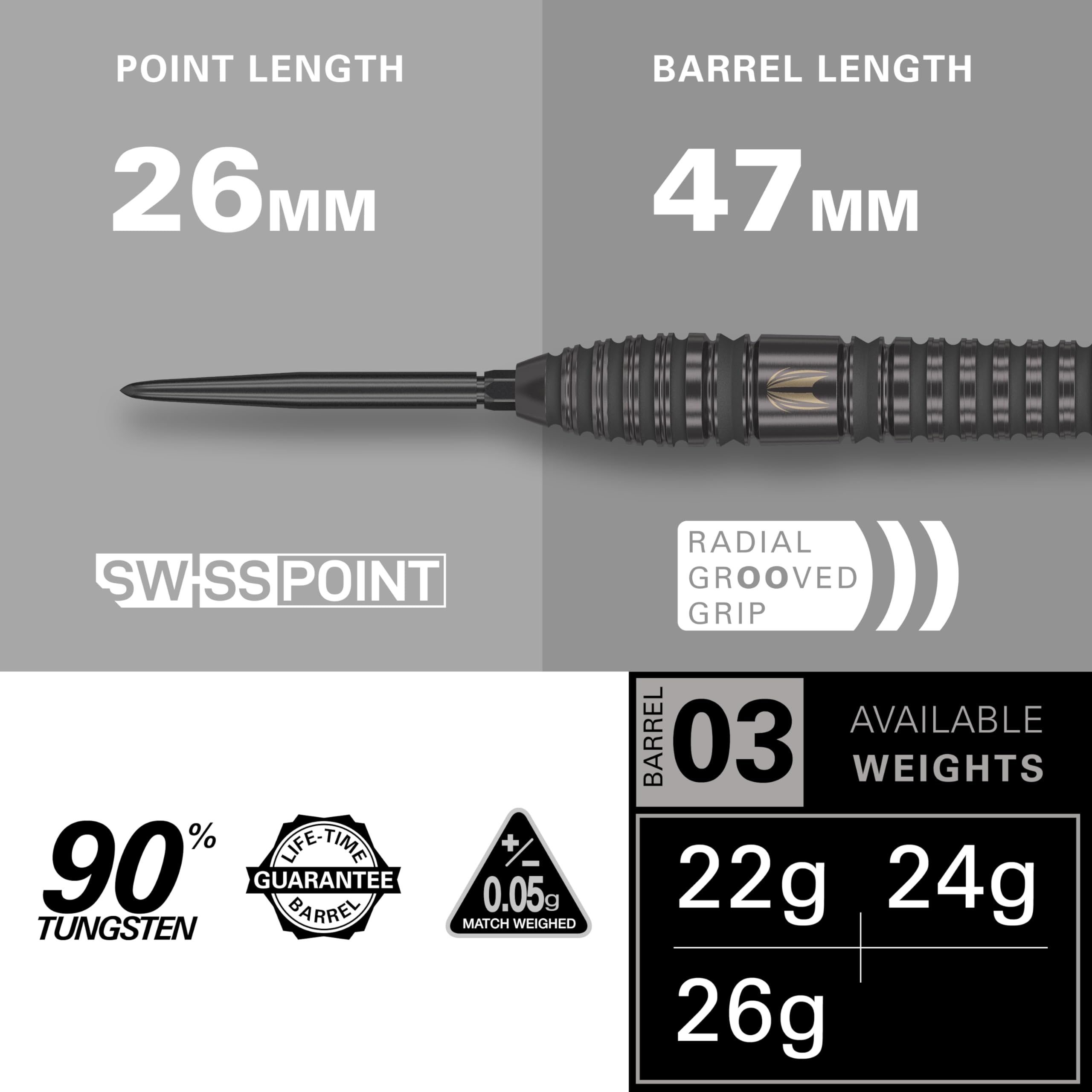 Target Darts Bolide Void 90% Tungsten Dart Set, Steel Tip Swiss Point Darts | Barrel 03, 24G | Professional Darts Sets, Black Darts, Swiss Point Tool