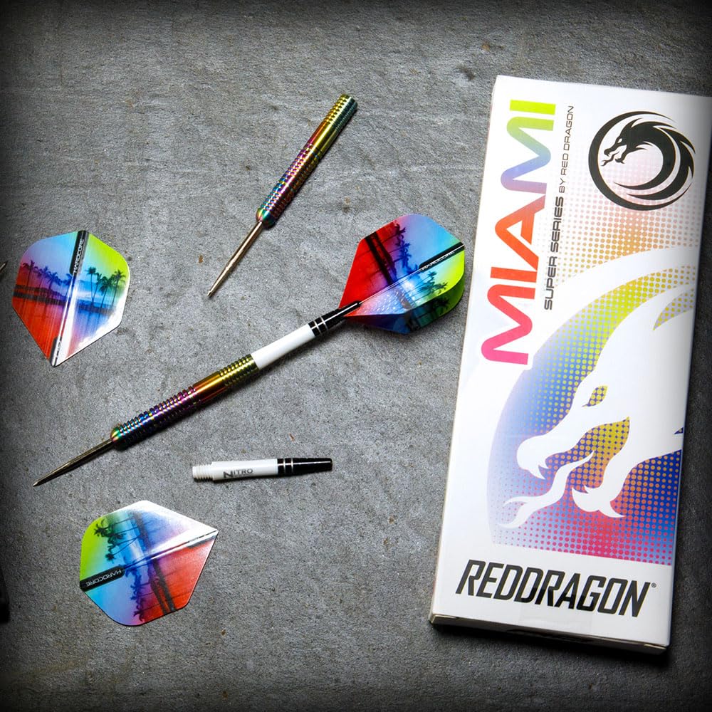 RED DRAGON Miami 24 Gram Professional Tungsten Darts Set with Flights and Stems