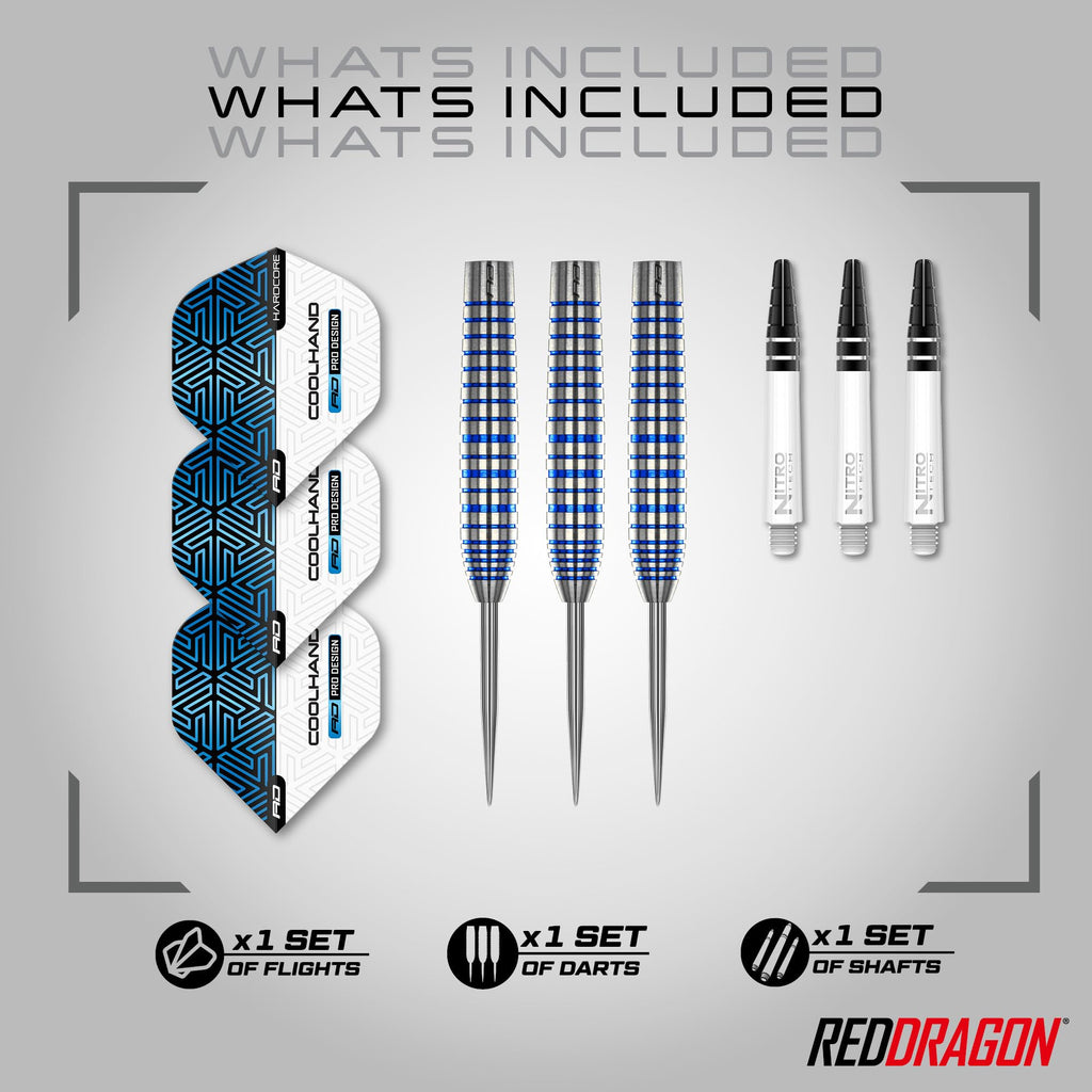 RED DRAGON Luke Humphries TX3 Cool Blue SE 24 Gram Premium Tungsten Steeltip Darts Set with Flights and Stems
