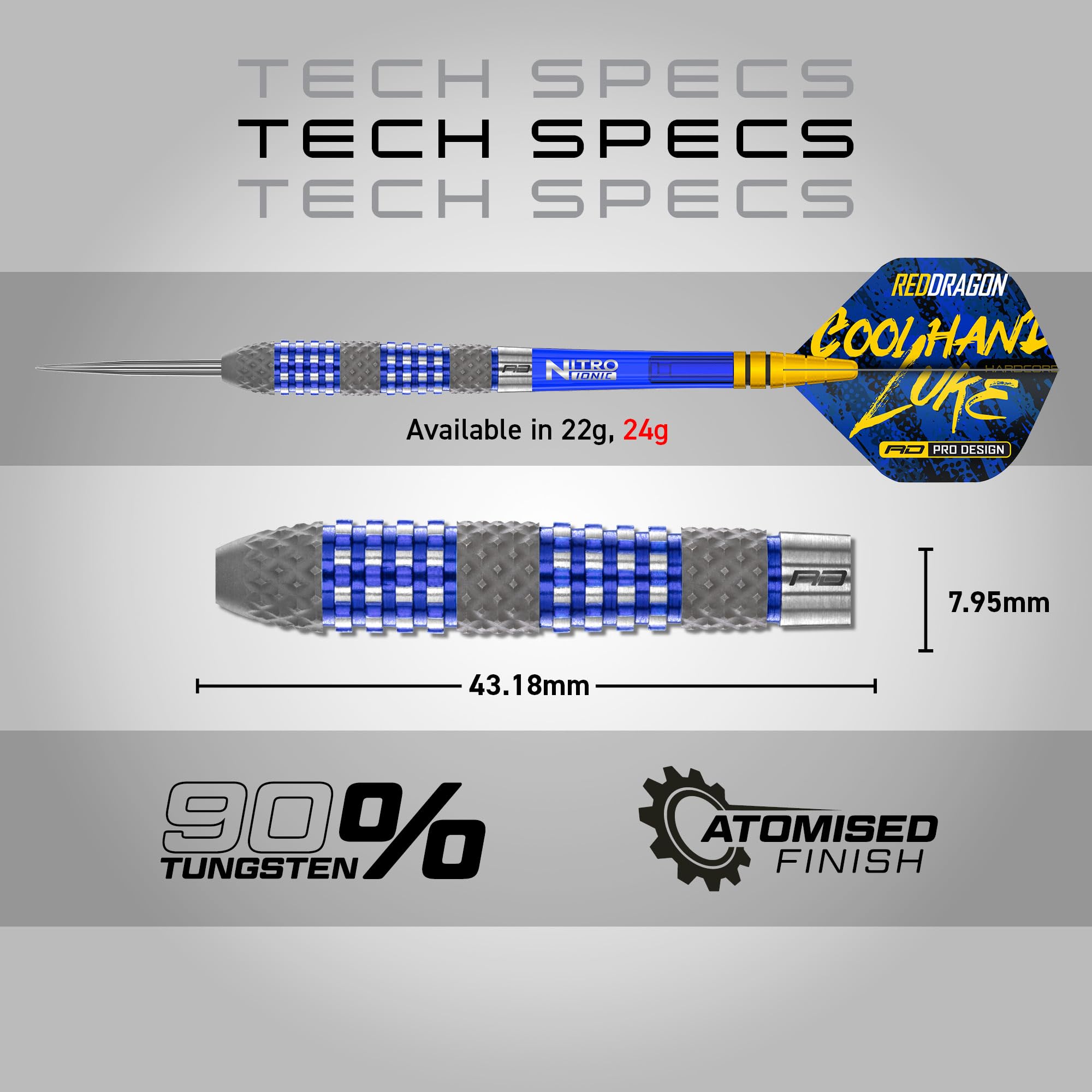 RED DRAGON Luke Humphries TX2 Atomised 24 Gram Premium Tungsten Darts Set with Flights and Stems