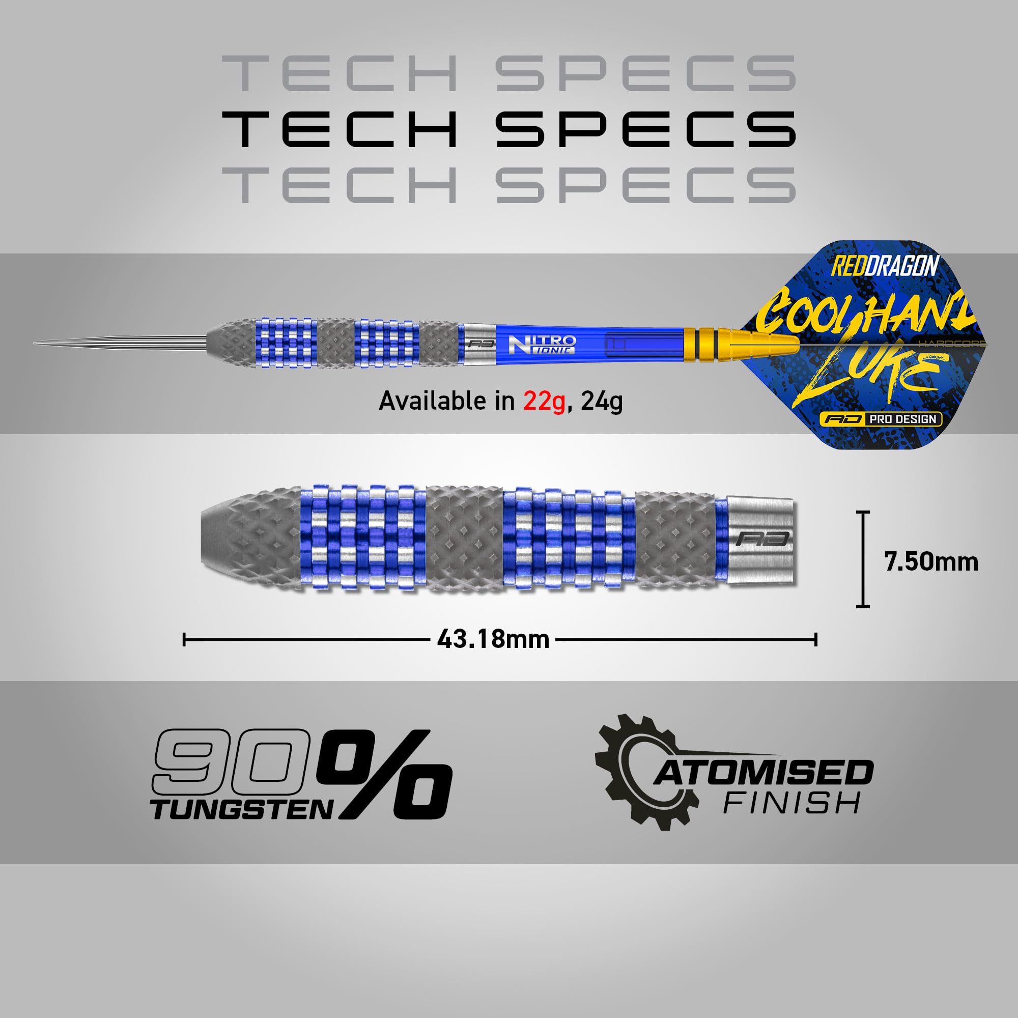 RED DRAGON Luke Humphries TX2 Atomised 22 Gram Premium Tungsten Darts Set with Flights and Stems