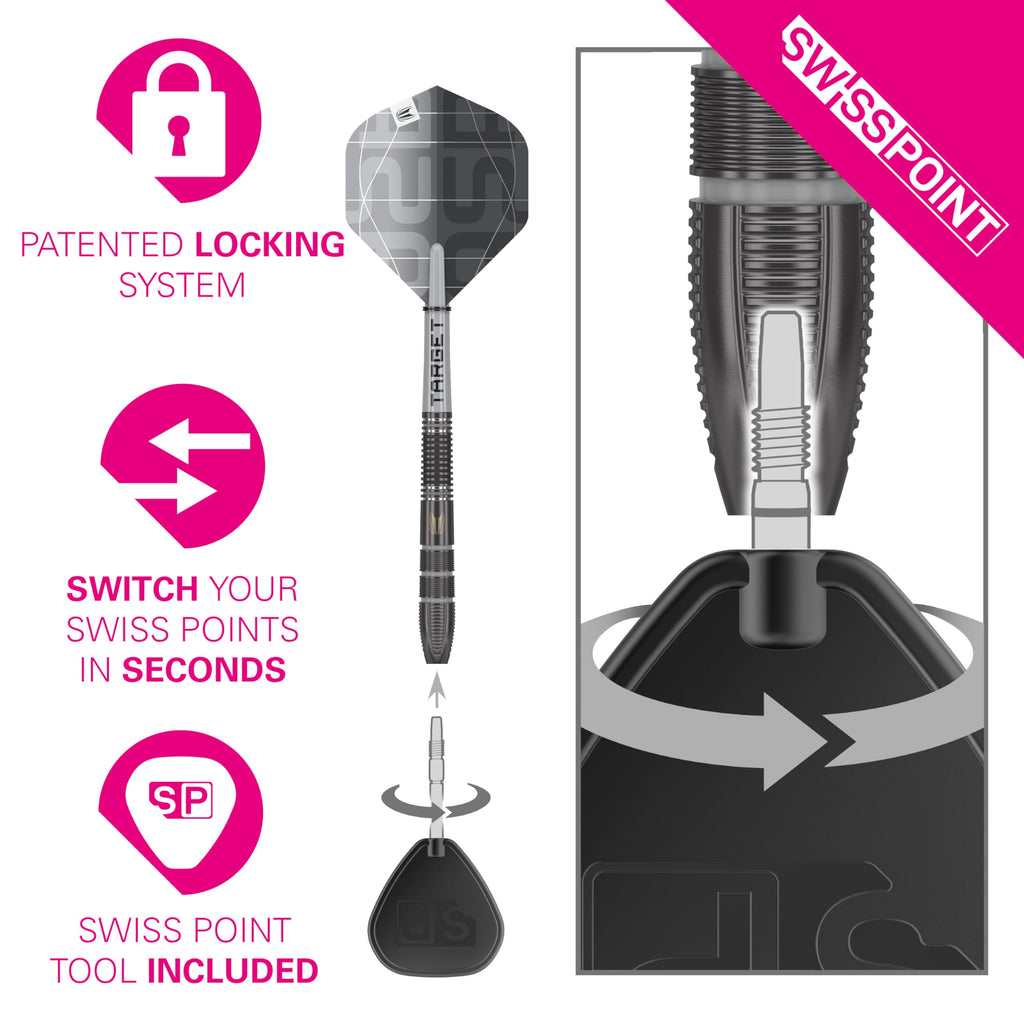 Target Darts Nathan Aspinall x ECHO 90% Tungsten Steel Tip Swiss Point Dart Set ? 23G ASP Player Edition Darts, Pro Grip Shafts & Pro Ultra No.2