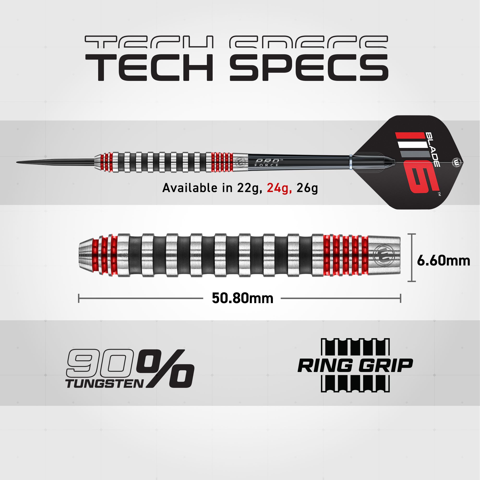 WINMAU Advance 500 Series Tungsten Red 24 Gram Steeltip Darts Set with Flights and Shafts (Stems)