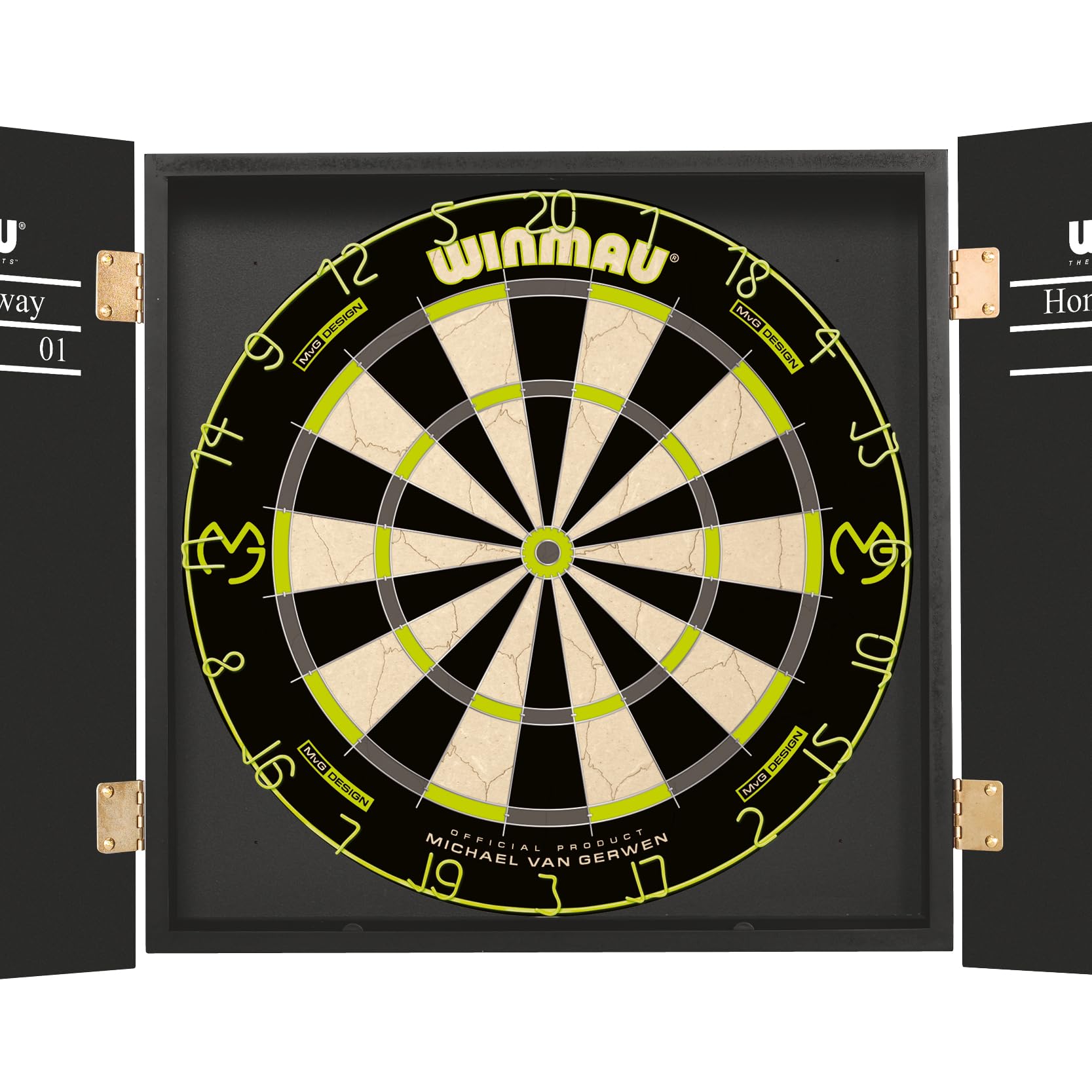 WINMAU Dartboard Cabinet Set Michael van Gerwen MvG Darts Cabinet | Dartboard | 2 x Sets of Darts & Accessories