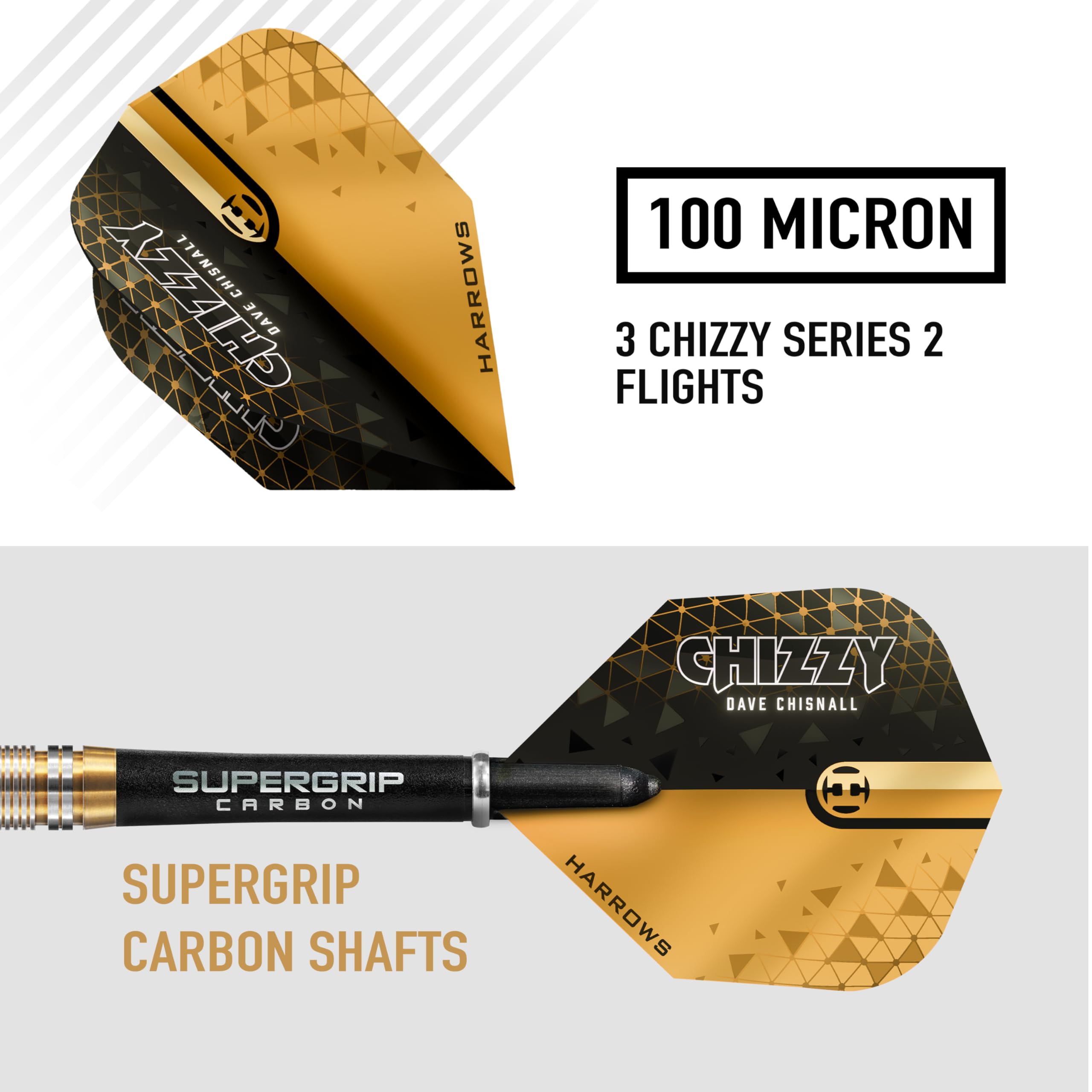 Harrows Dave 'Chizzy' Chisnall 90% Tungsten Darts | Pro Player Steel Tip Darts set| 21g, 22g, 23g, 24g, 25g & 26g | Includes Supergrip Carbon Shafts &
