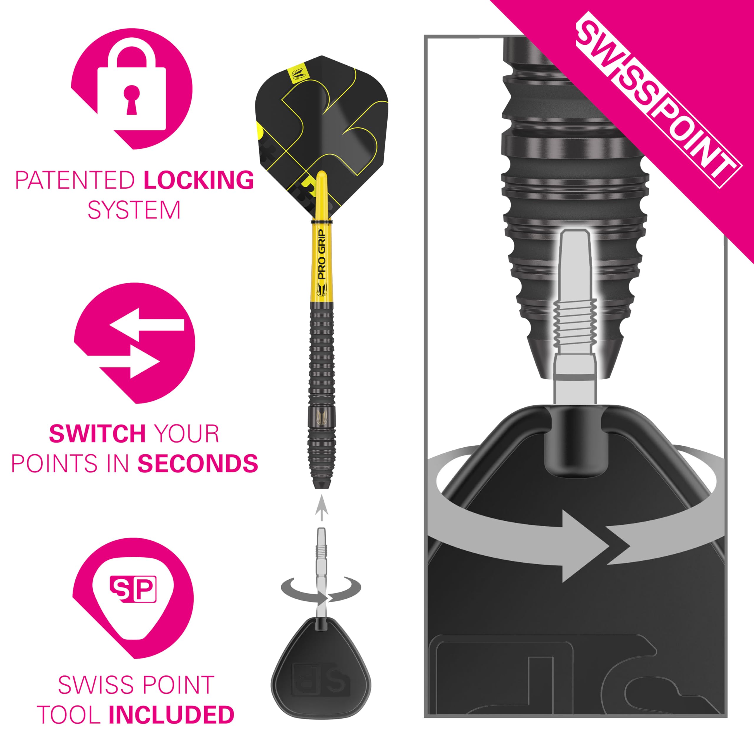 Target Darts Bolide Void 90% Tungsten Dart Set, Steel Tip Swiss Point Darts | Barrel 03, 24G | Professional Darts Sets, Black Darts, Swiss Point Tool