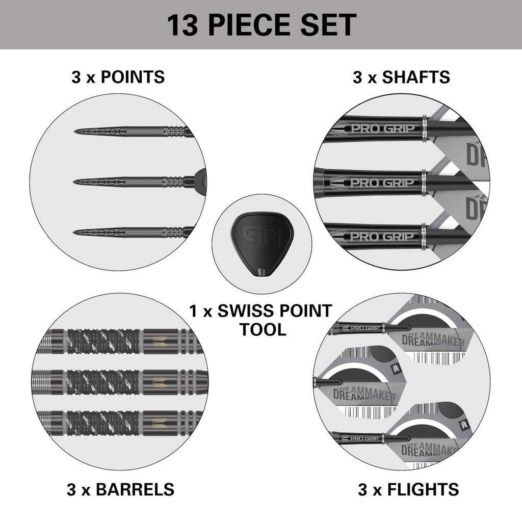 TARGET Darts Dimitri Van Den Bergh x ECHO 90% Tungsten Steel Tip Darts Set ? 24g Steel Tip Dart Set, Swiss Point Darts, SP Tool Included, Player