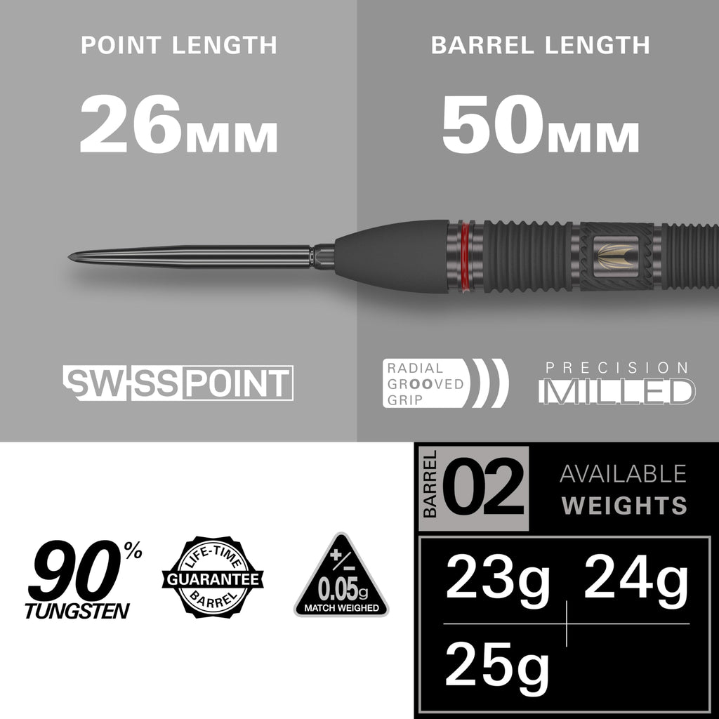 TARGET Darts Scope Steel Tip Swiss Point Darts, 90% Tungsten Dart Set, Barrel 02-23G | Steel Tip Dart Sets, Red & Black Darts, Professional Dart Set