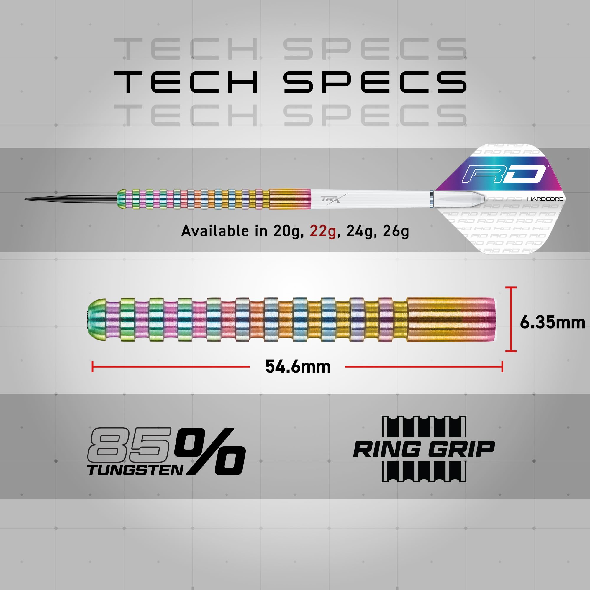RED DRAGON Javelin Spectron 22 Gram Premium Tungsten Steeltip Darts Set with Dart Flights and Dart Shafts (Stems)