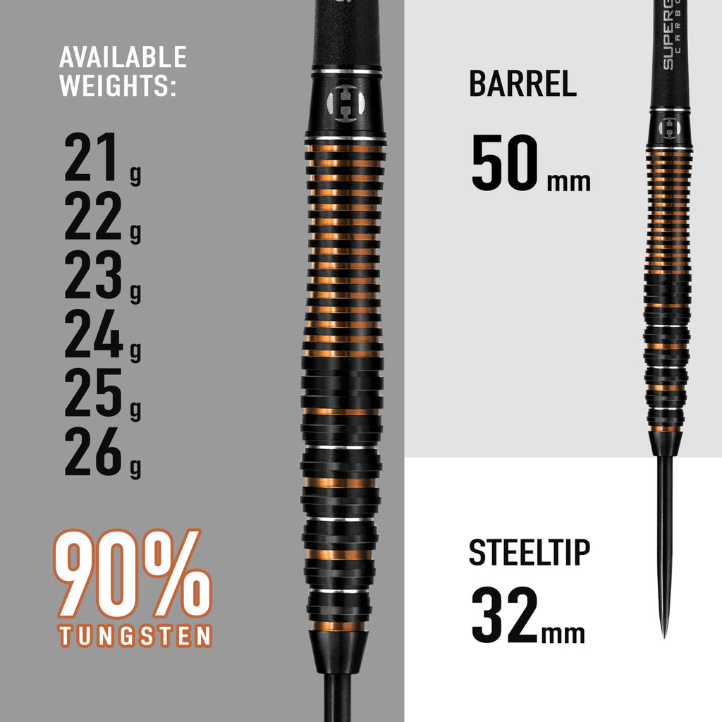 Harrows Noble 90% Tungsten Steel Tip Darts Set 22g, 23g, 24g & 25g - Includes Silver Supergrip Carbon Shafts & Micron Noble Flights (22g)