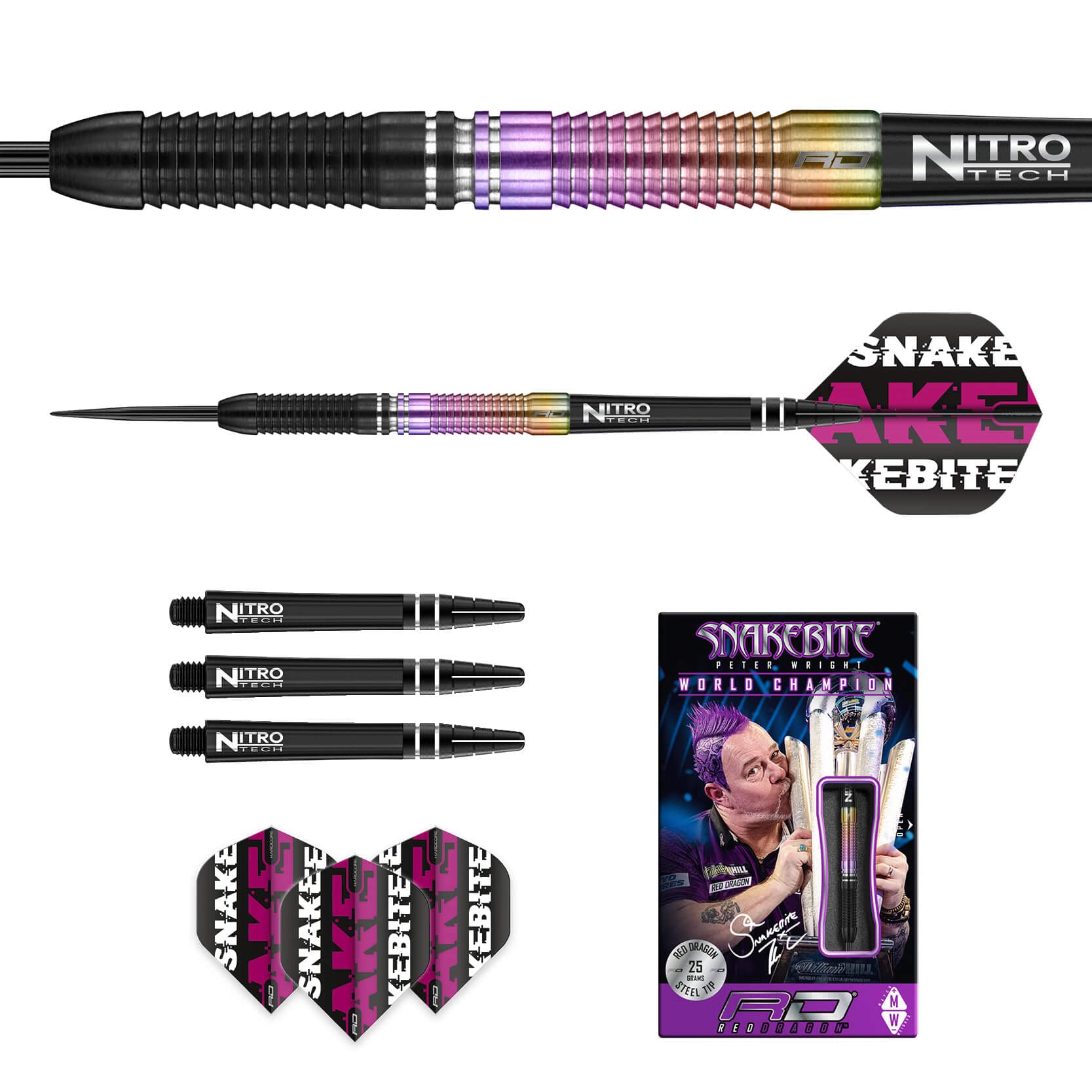 RED DRAGON Snakebite World Champion 2020 Edition: 25g Tungsten Darts with Flights and Shafts