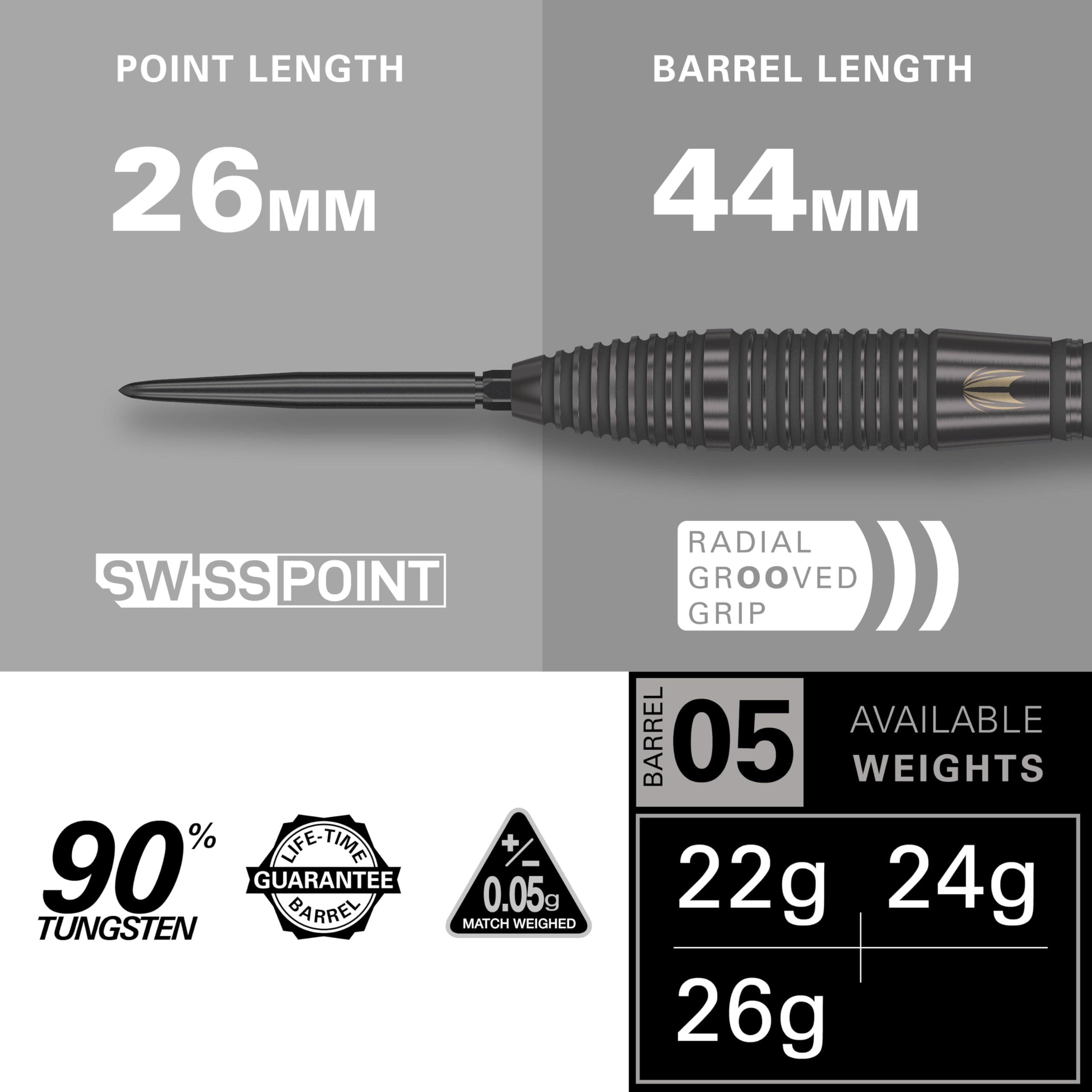 Target Darts Bolide Void 90% Tungsten Dart Set, Steel Tip Swiss Point Darts | Barrel 05, 26G | Professional Darts Sets, Black Darts, Swiss Point Tool