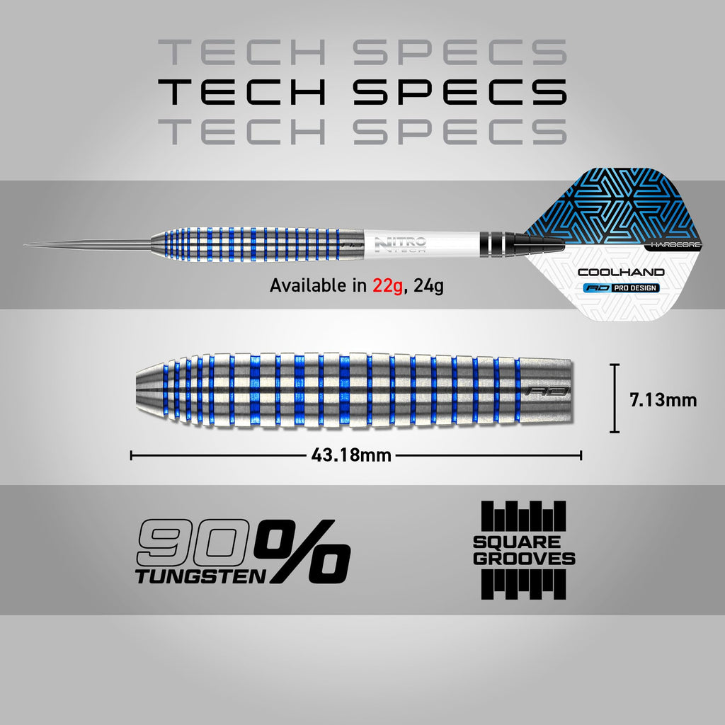 RED DRAGON Luke Humphries TX3 Cool Blue SE 22 Gram Premium Tungsten Steeltip Darts Set with Flights and Stems