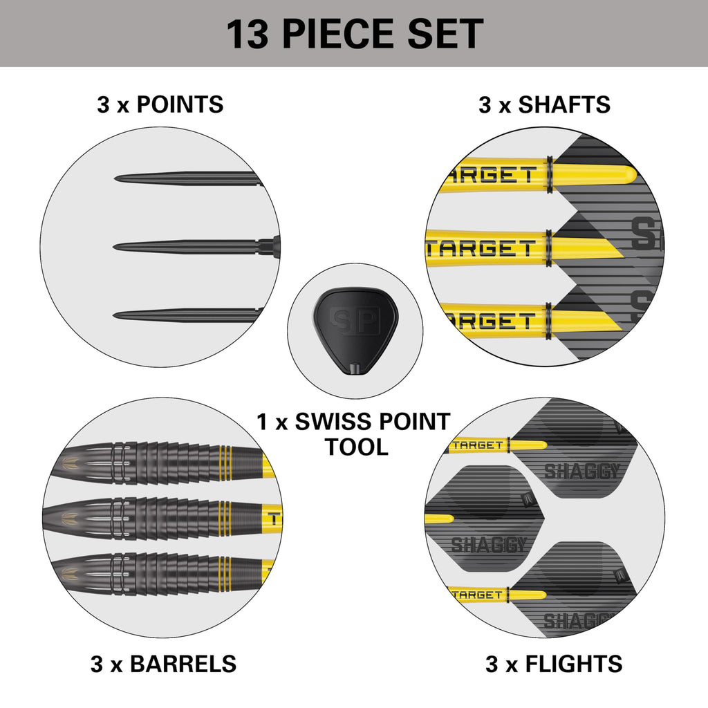 Target Darts Scott Williams Black Out 90% Tungsten Steel Tip Darts Set ? 25g Steel Tip Dart Set, Swiss Point Darts, SP Tool Included, Player Edition