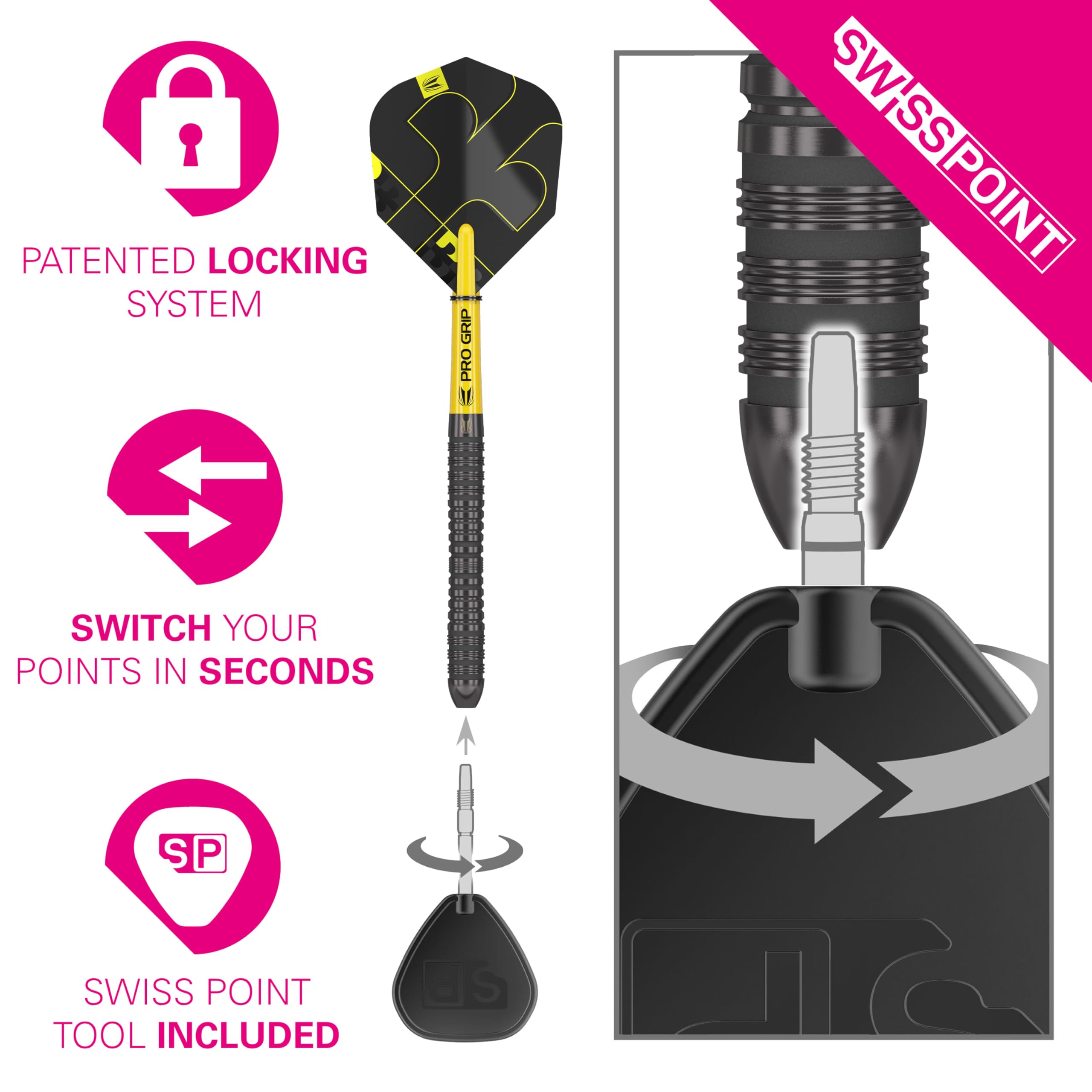 Target Darts Bolide Void 90% Tungsten Dart Set, Steel Tip Swiss Point Darts | Barrel 04, 25G | Professional Darts Sets, Black Darts, Swiss Point Tool