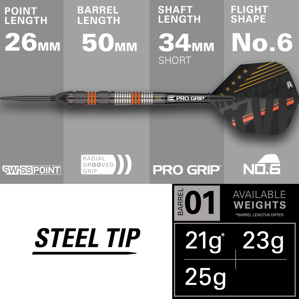 TARGET Darts Raymond Van Barneveld RVB 80 Black G2 21G 80% Tungsten Swiss Point Steel Tip Darts Set