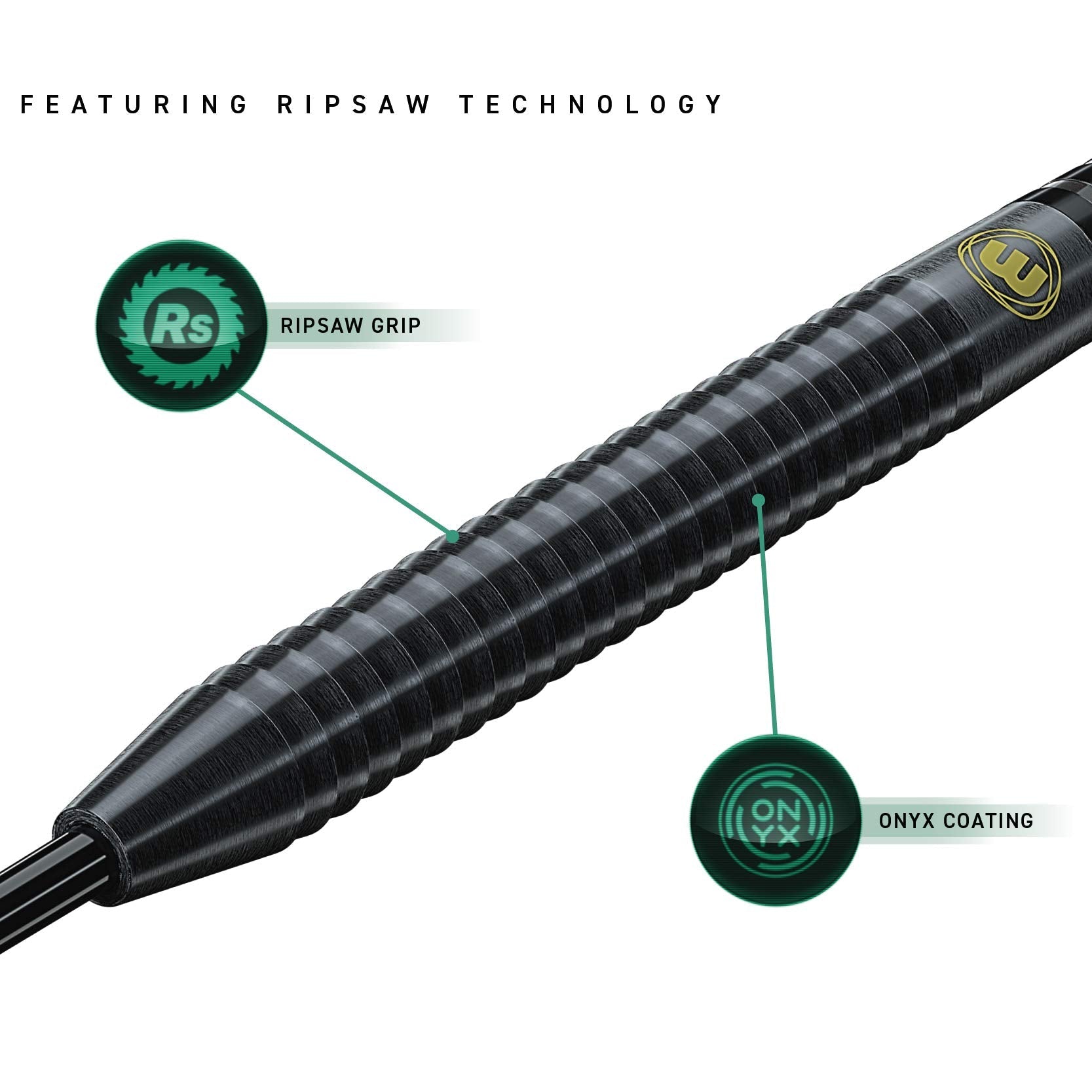 WINMAU Sabotage Onyx 22g Tungsten Steeltip Darts Set with Prism Flights and Shafts (Stems)