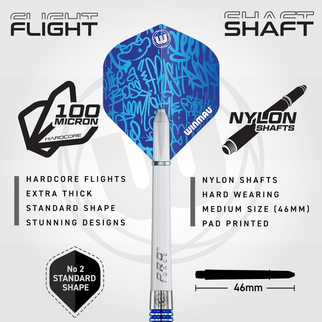 WINMAU Advance 500 Series Tungsten Blue 22 Gram Steeltip Darts Set with Flights and Shafts (Stems)