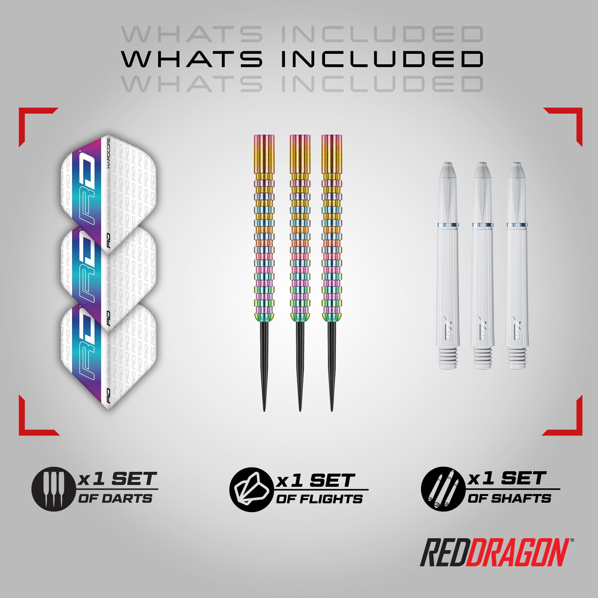 RED DRAGON Javelin Spectron 20 Gram Premium Tungsten Steeltip Darts Set with Dart Flights and Dart Shafts (Stems)